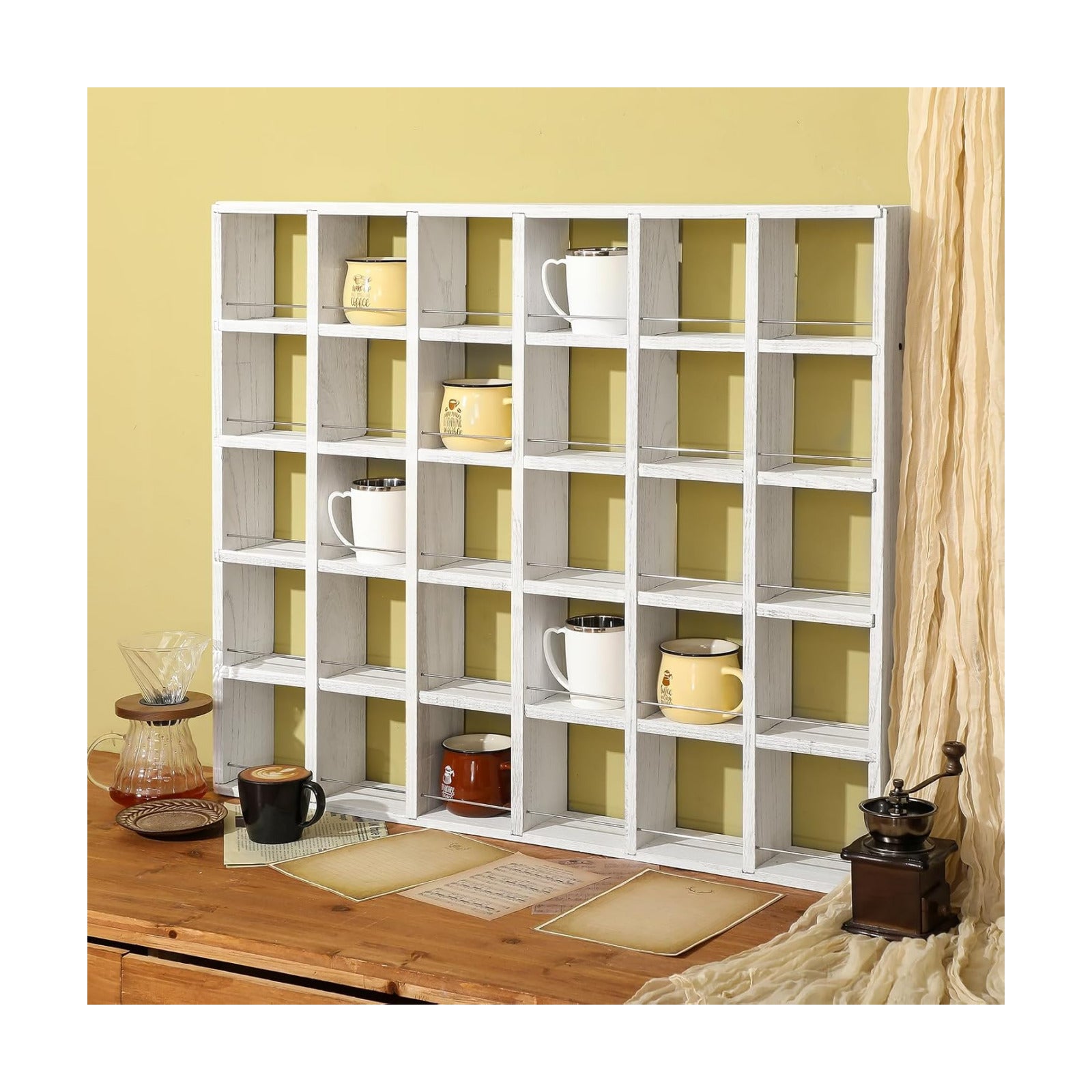 Oversize Coffee Mug Display Rack Wooden Shelves Rustic Shot Glass Display Case Travel Mug Shelf Wall Mounted Rack