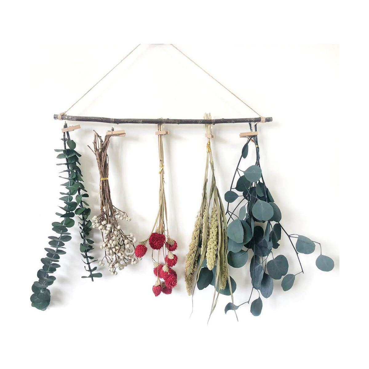 Natural Dried Flower Rack, Dried Tallow Berries Flower Bouquet Wall Hanging Decor, Green Eucalyptus Xmas Decoration, Hanging Dried Plants for Kitchen Home, Tallow Berries