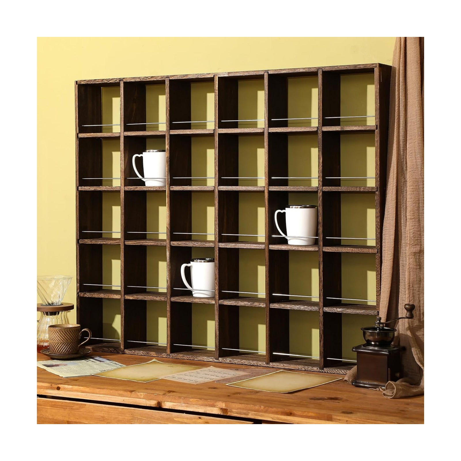 Oversize Coffee Mug Display Rack Wooden Shelves Rustic Shot Glass Display Case Travel Mug Shelf Wall Mounted Rack