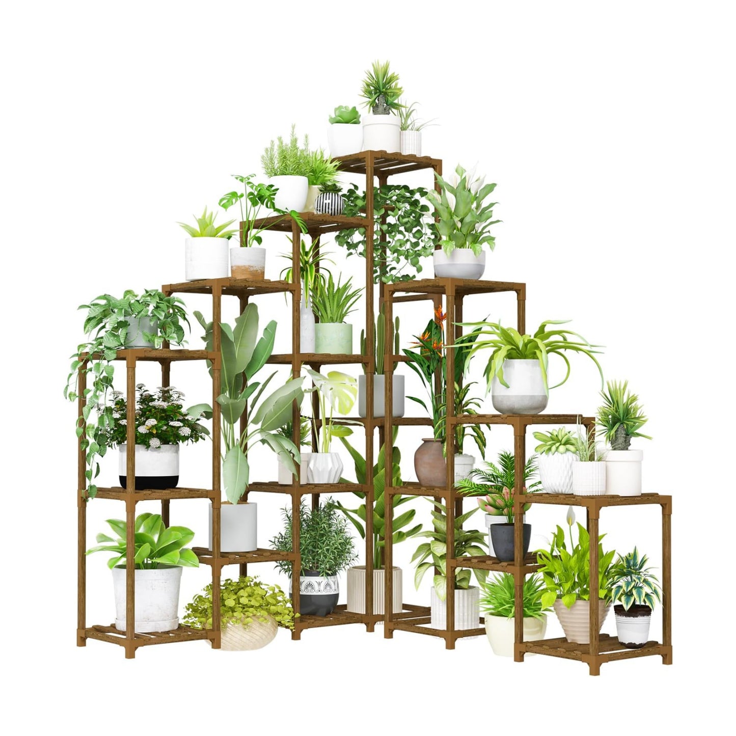 Bamworld Plant Shelf Indoor Large Plant Shelf Tall Flower Stands 16 Pots Outdoor Plant Rack for Garden Balcony Patio