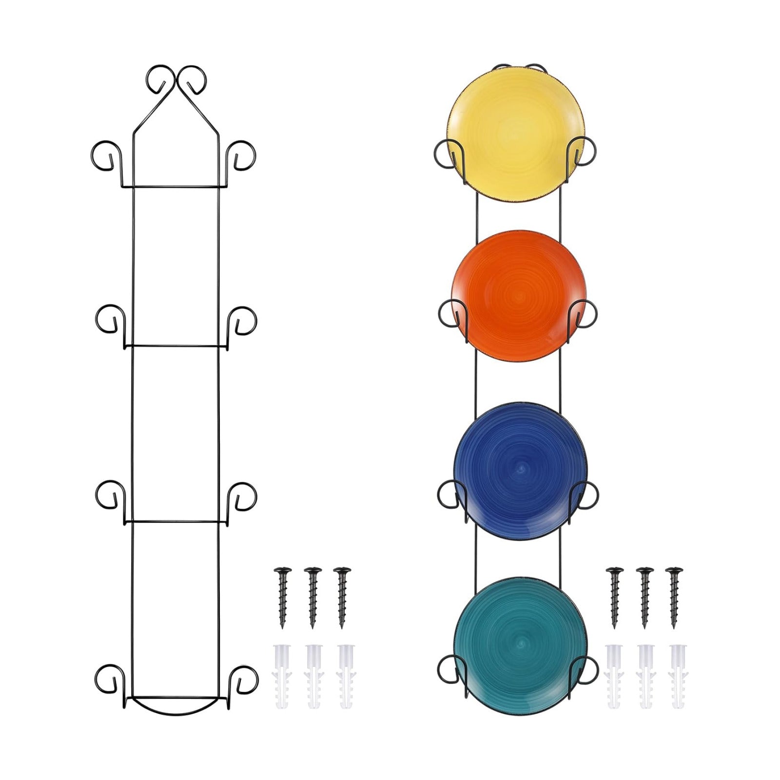 Set of 2 Plate Rack for Wall Vertical 4 Tier Metal Wall Plate Holder Display Hanger for Dishes Decorative Plates Arts