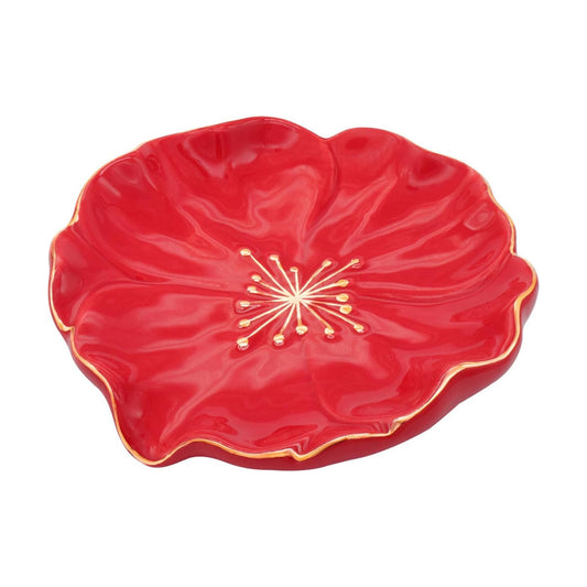 Ceramic Self Draining Soap Dish Hibiscus Flower Waterfall Soap Dish Soap Savers / Red