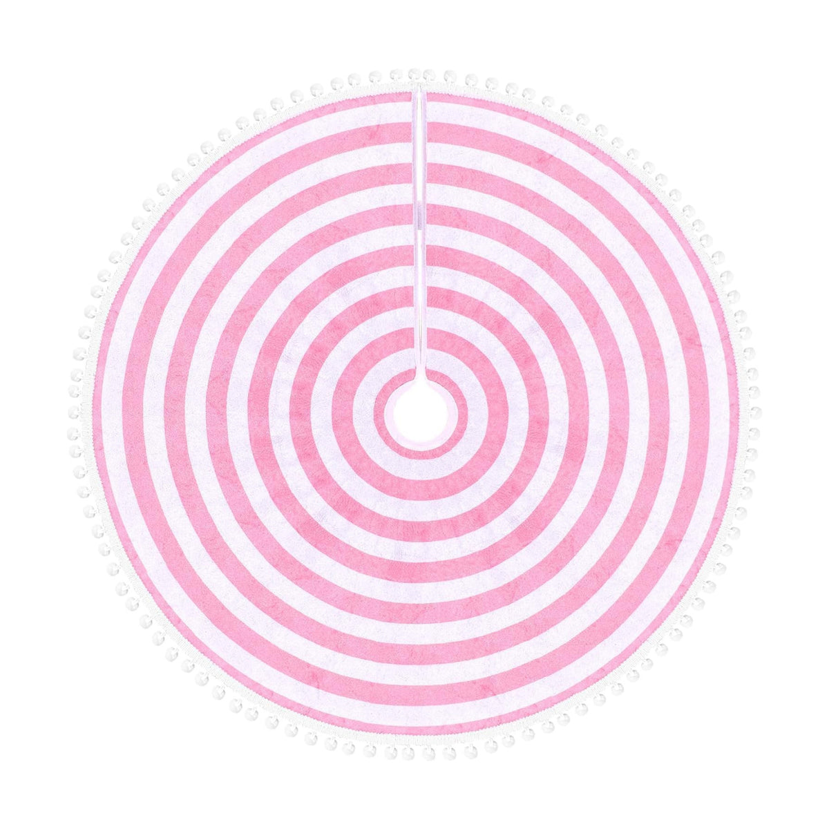 48 Inch Pink and White Christmas Tree Skirt with Pom Poms