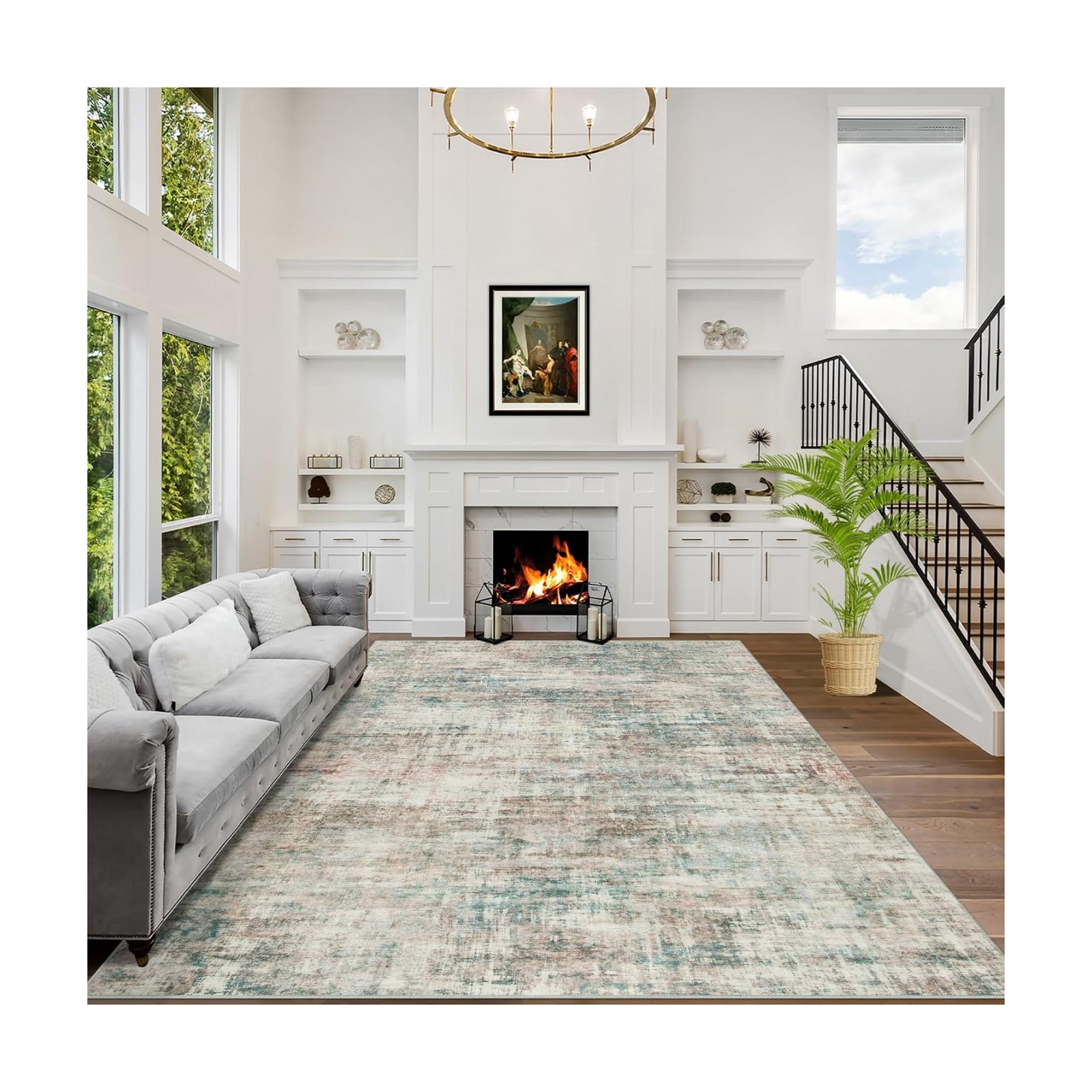 10x14 Area Rugs for Living Room: Washable Abstract Multi Color Carpet
