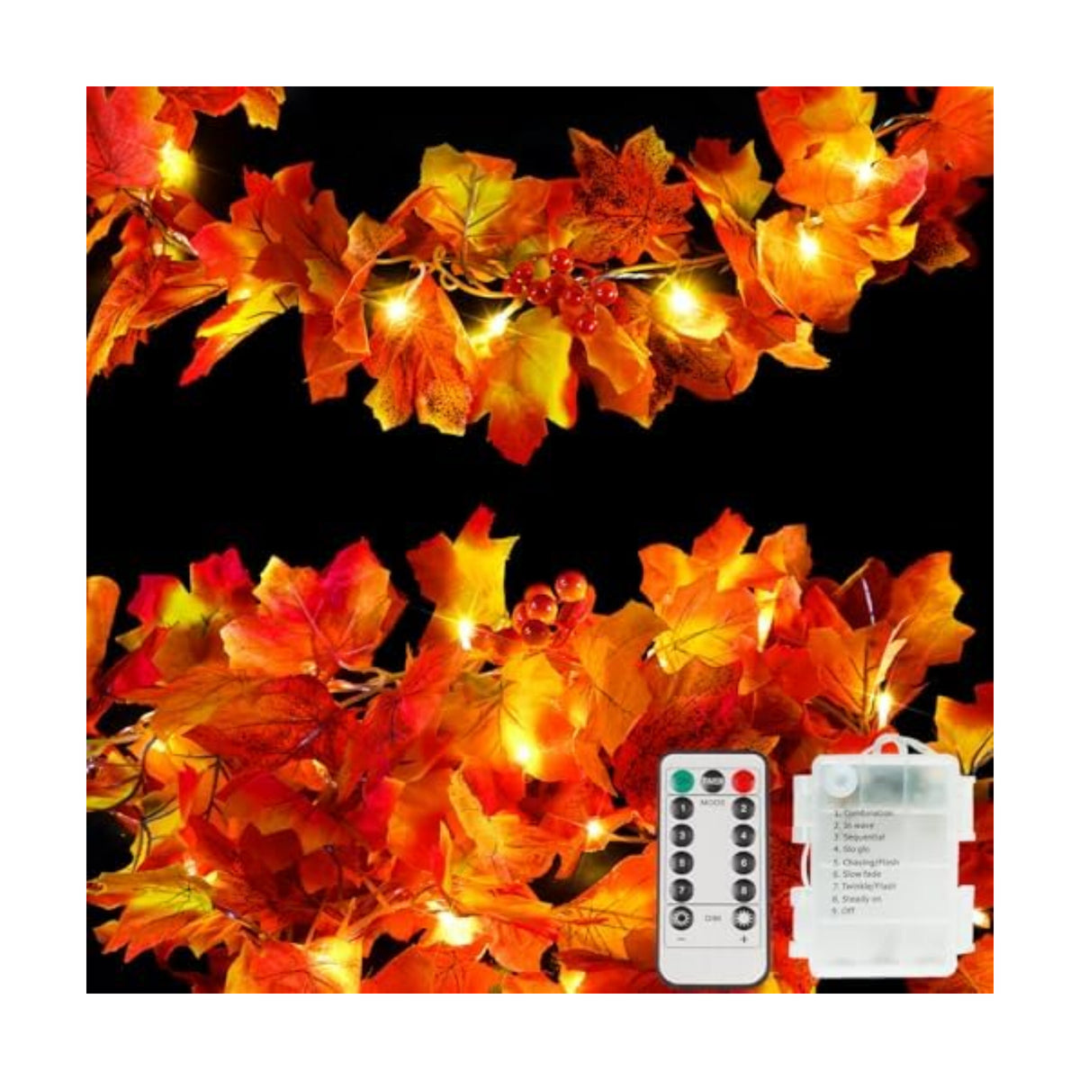suddus 20 LED Fall Leaves Garland with Lights Battery Operated Timer Orange