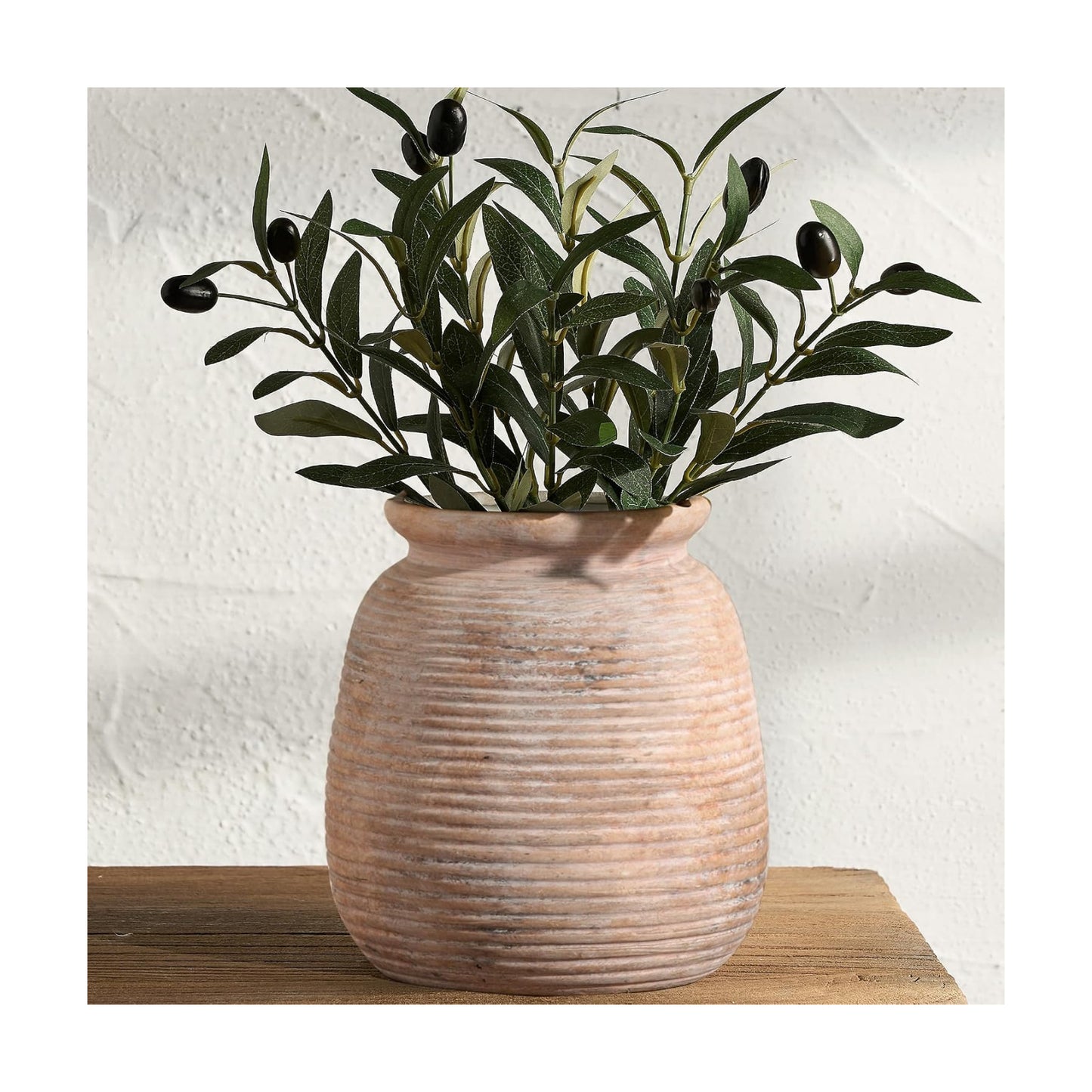 Ceramic Flowers Rustic Vase / 7.5" H - Yellow
