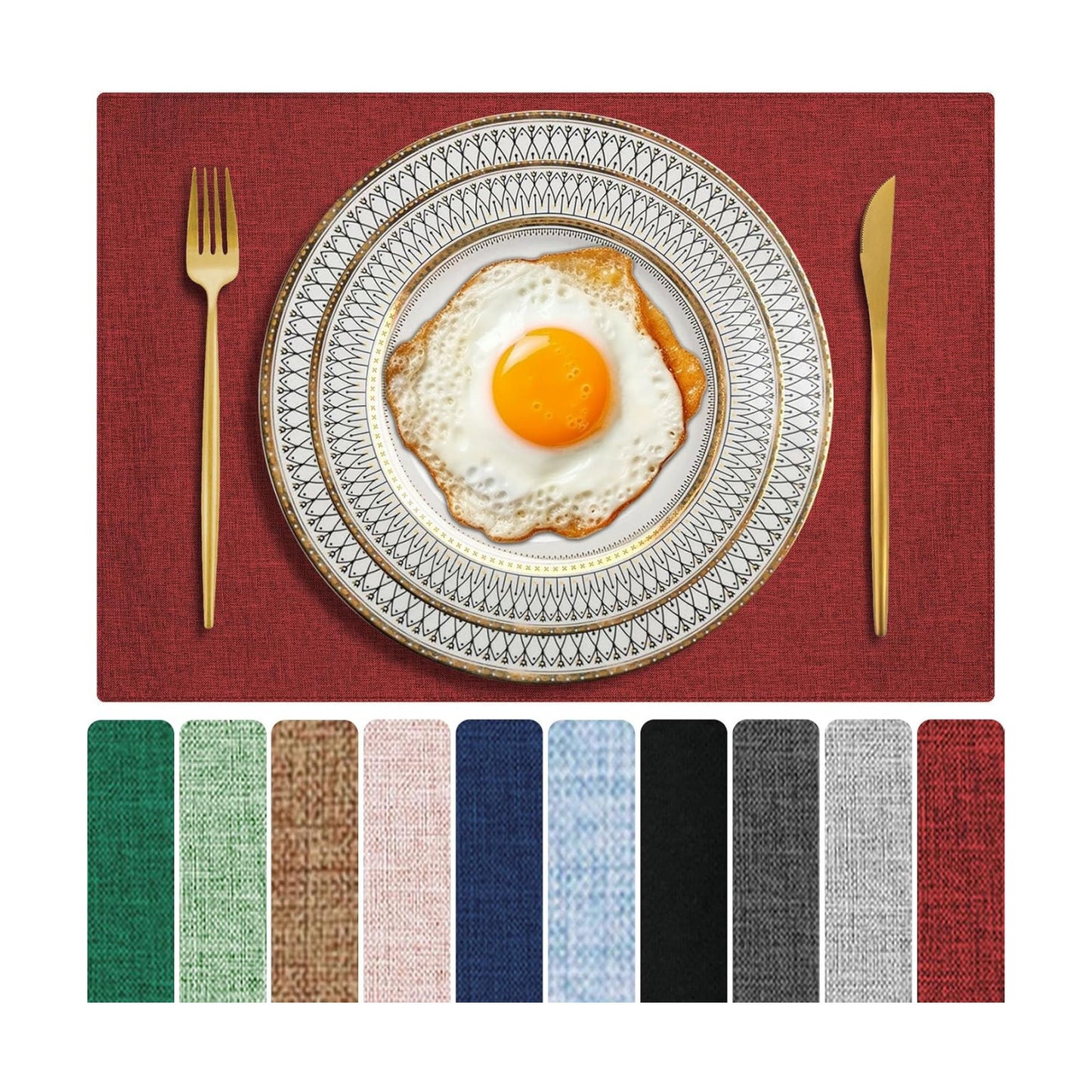 Cloth Placemats Set of 6, Cotton Linen Blend Place Mats, Red | Machine Washable, Double Layered, Heat Resistant, Fabric