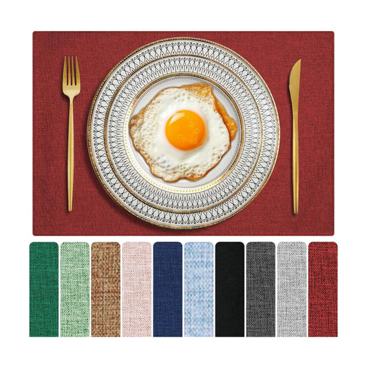 Cloth Placemats Set of 6, Cotton Linen Blend Place Mats, Red | Machine Washable, Double Layered, Heat Resistant, Fabric