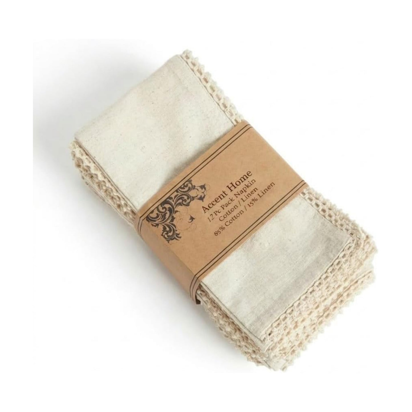 ACCENTHOME Washable Cotton Dinner Lace Napkins Wedding Party Decor | Set of 12 Natural Halloween Thanksgiving Christmas