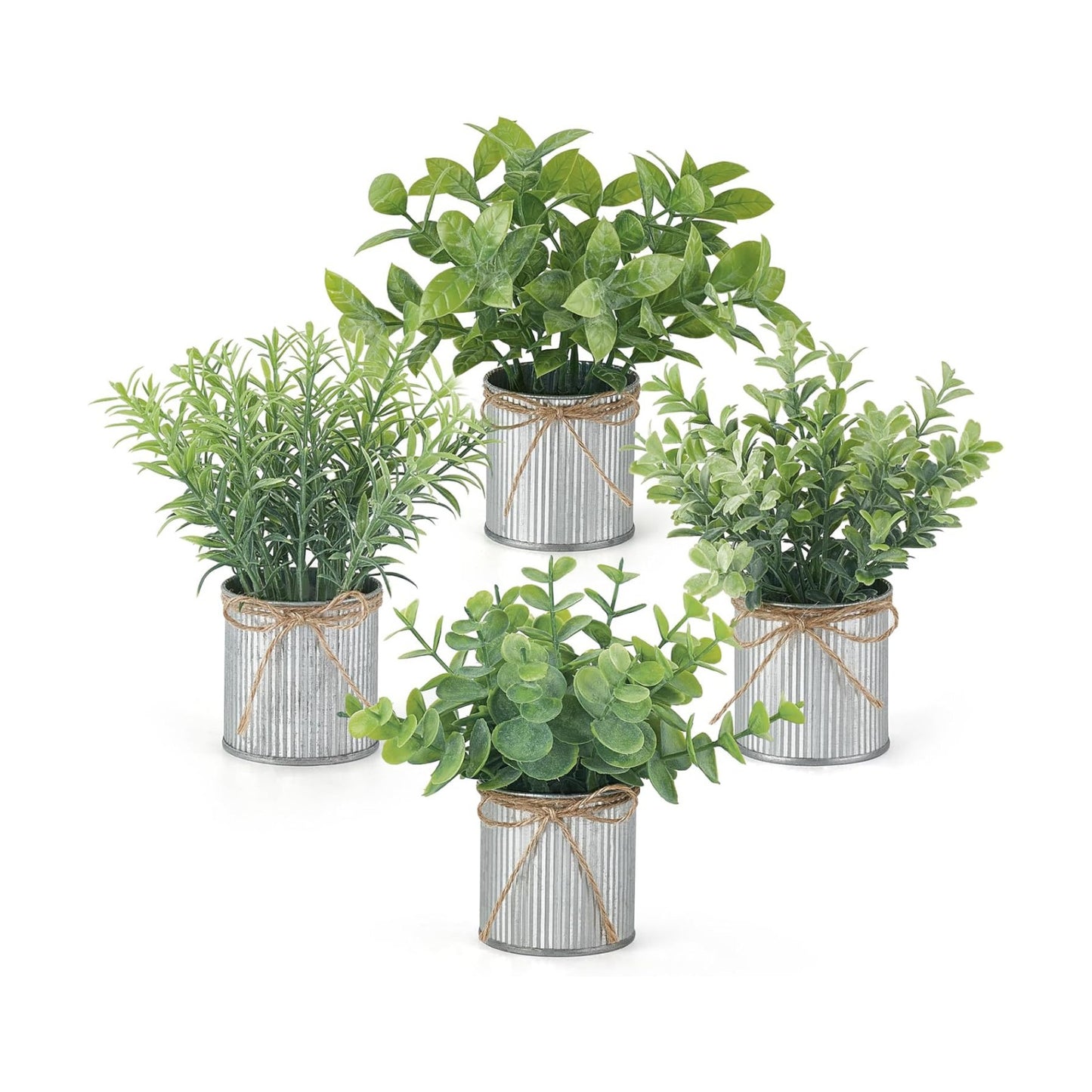 4 Packs Small Fake Plants in Farmhouse Galvanized Pots Table Centerpiece Mini / Grey / Mini-6"h
