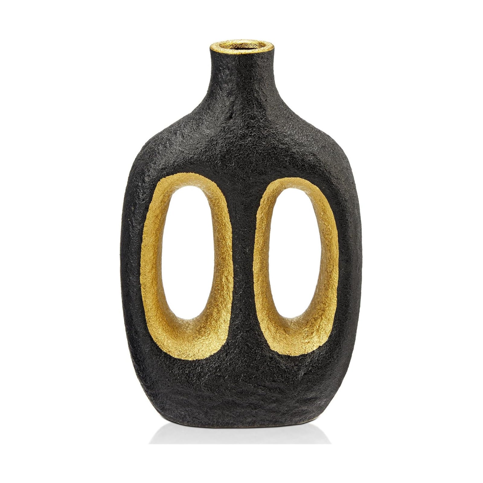 Modern Ceramic Vase Black Vases for Centerpieces Shelf / Double Hole / Black + Gold / 9.4 Inch