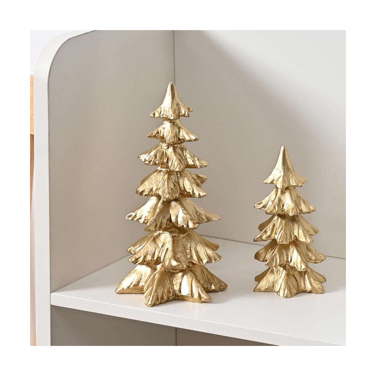 FESTGLOX Gold Christmas Tree Figurines,Small Resin Christmas Tabletop Trees