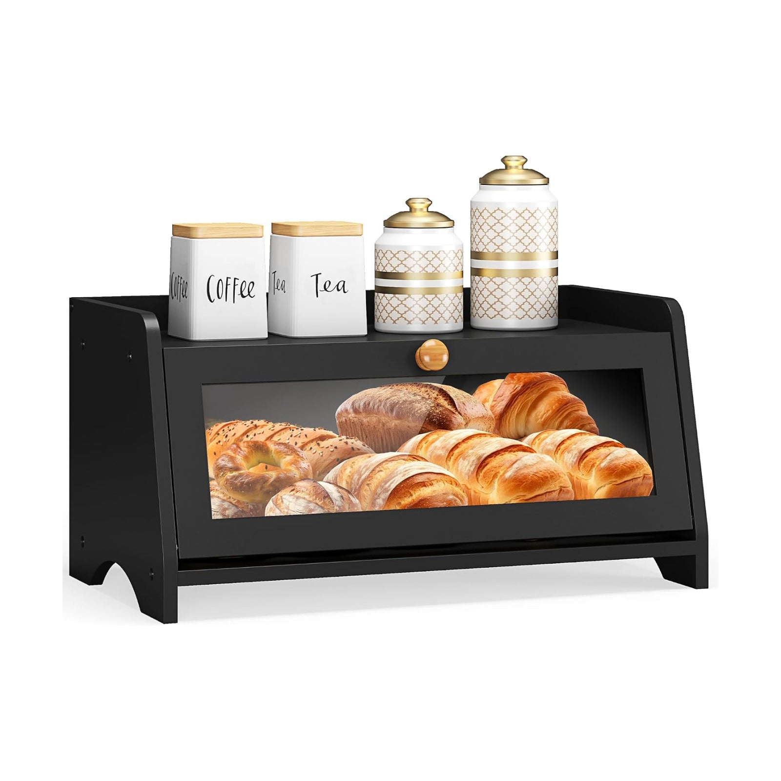 JANSNIMEN Bread Box for Kitchen Countertop, Large Bread Container Storage, Wooden Farmhouse Bread Box with Window Bread