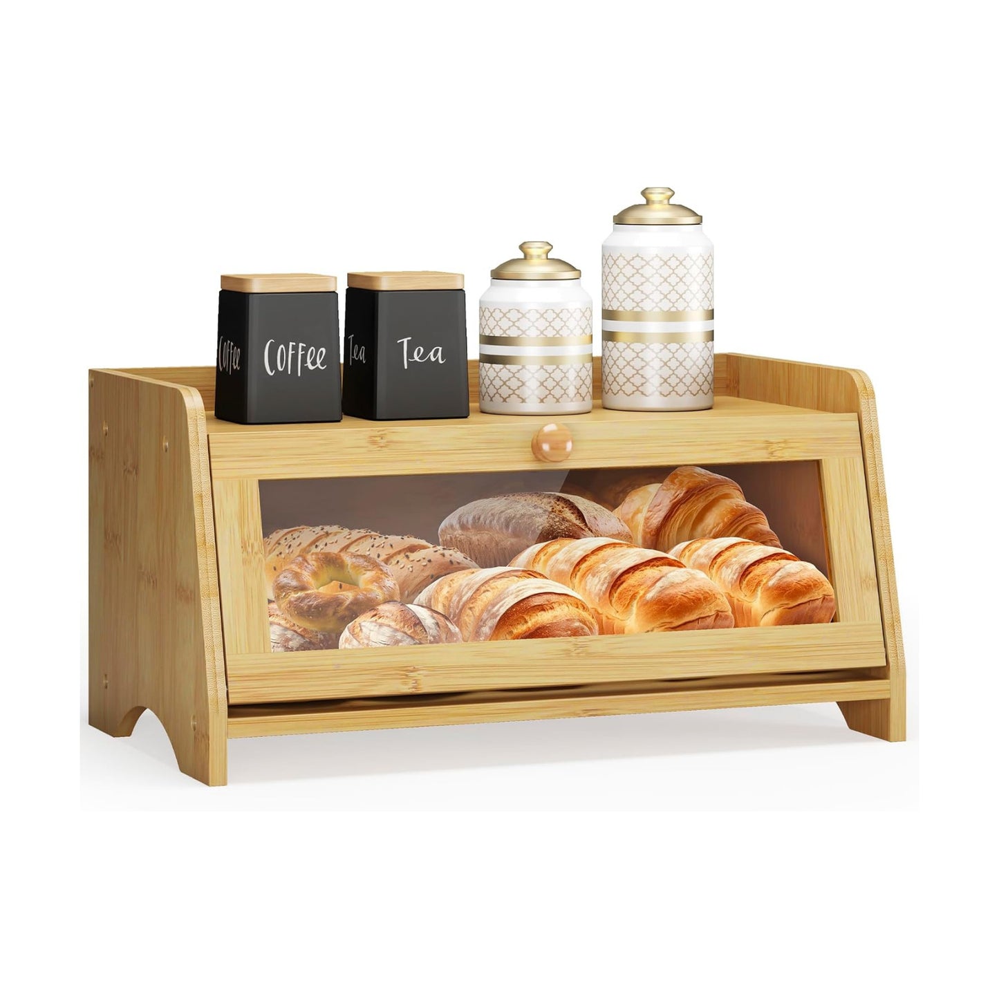 JANSNIMEN Bread Box for Kitchen Countertop, Large Bread Container Storage, Wooden Farmhouse Bread Box with Window Bread