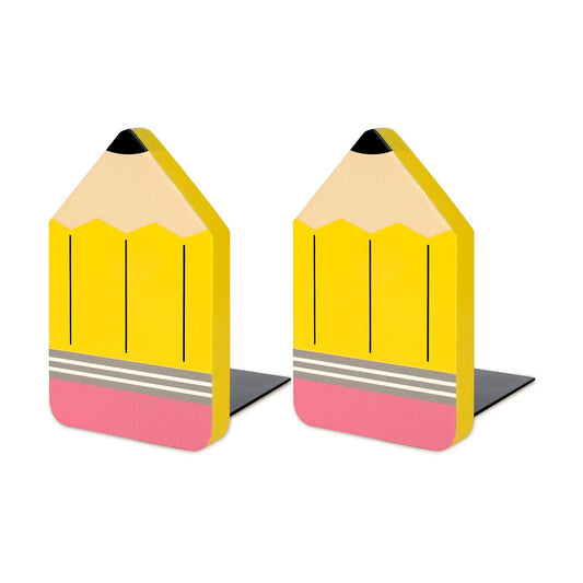 Pencil Wood Bookends Back to School Pencil Wooden Book Stands Non Skid Book / Yellow / Set of 2