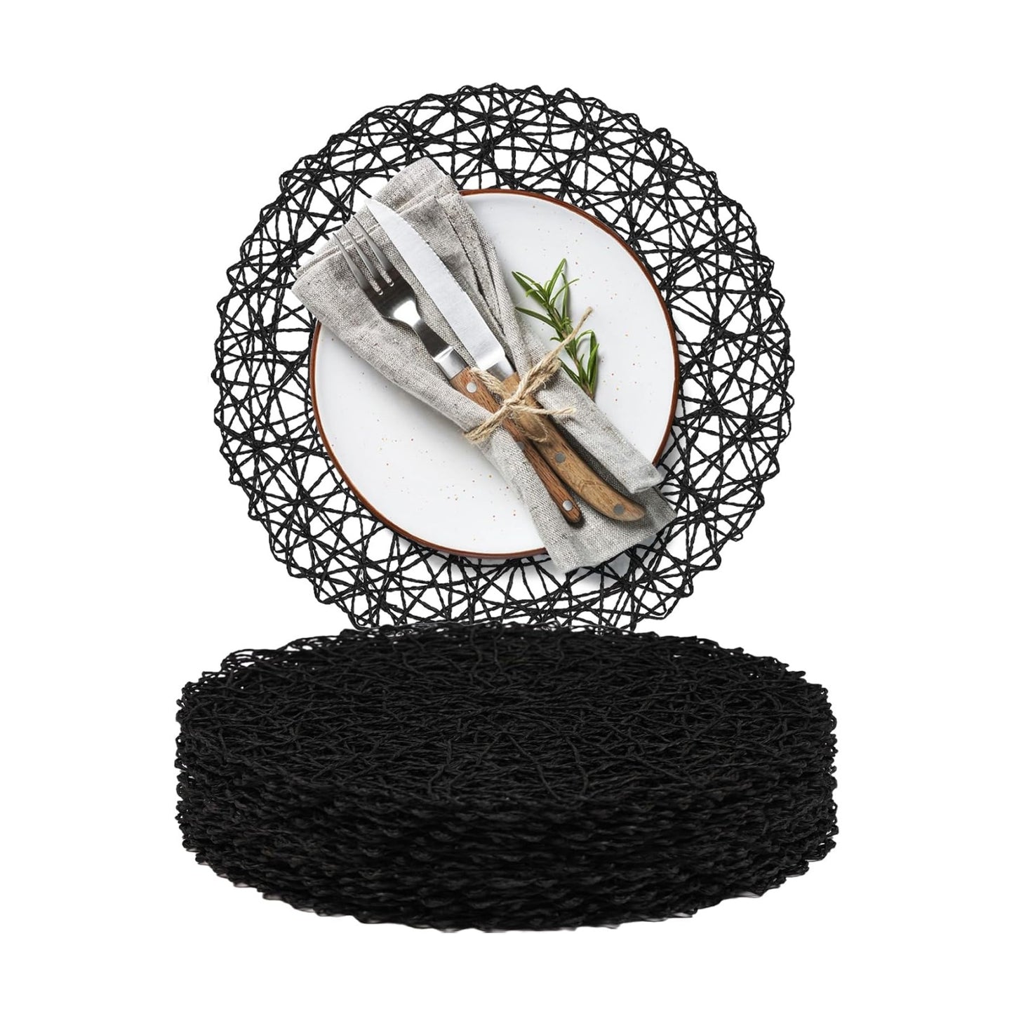 AHHFSMEI Paper Braided Round Placemats Set of 12 Natural Non-Slip Heat Resistant Table Mats for Dining Tables Woven