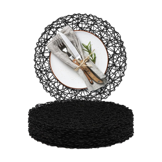 AHHFSMEI Paper Braided Round Placemats Set of 12 Natural Non-Slip Heat Resistant Table Mats for Dining Tables Woven