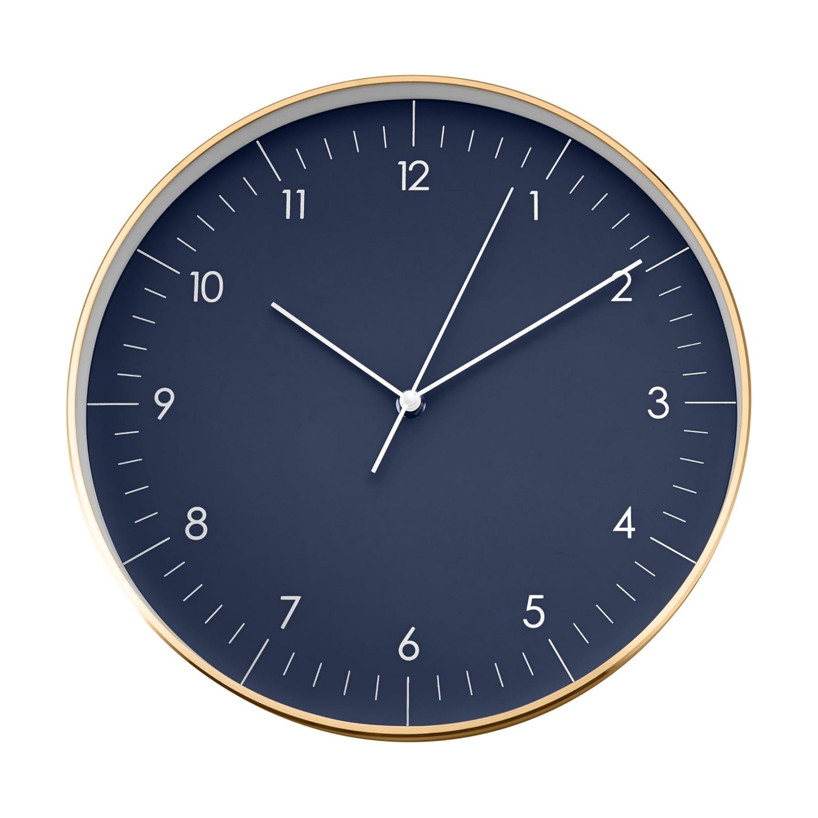 Modern Silent Quartz Wall Clock, 12in, Dark Blue & Gold | Elegant & Simple, Non-ticking, Analog, Easy-to-read display