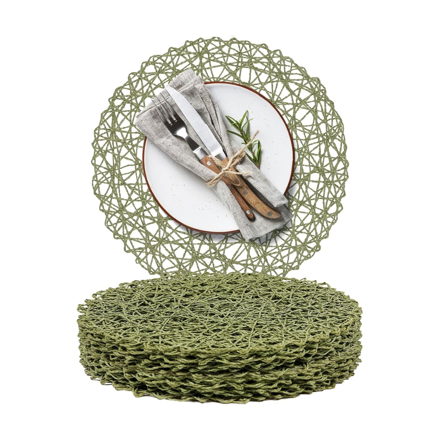 AHHFSMEI Paper Braided Round Placemats Set of 12 Natural Non-Slip Heat Resistant Table Mats for Dining Tables Woven