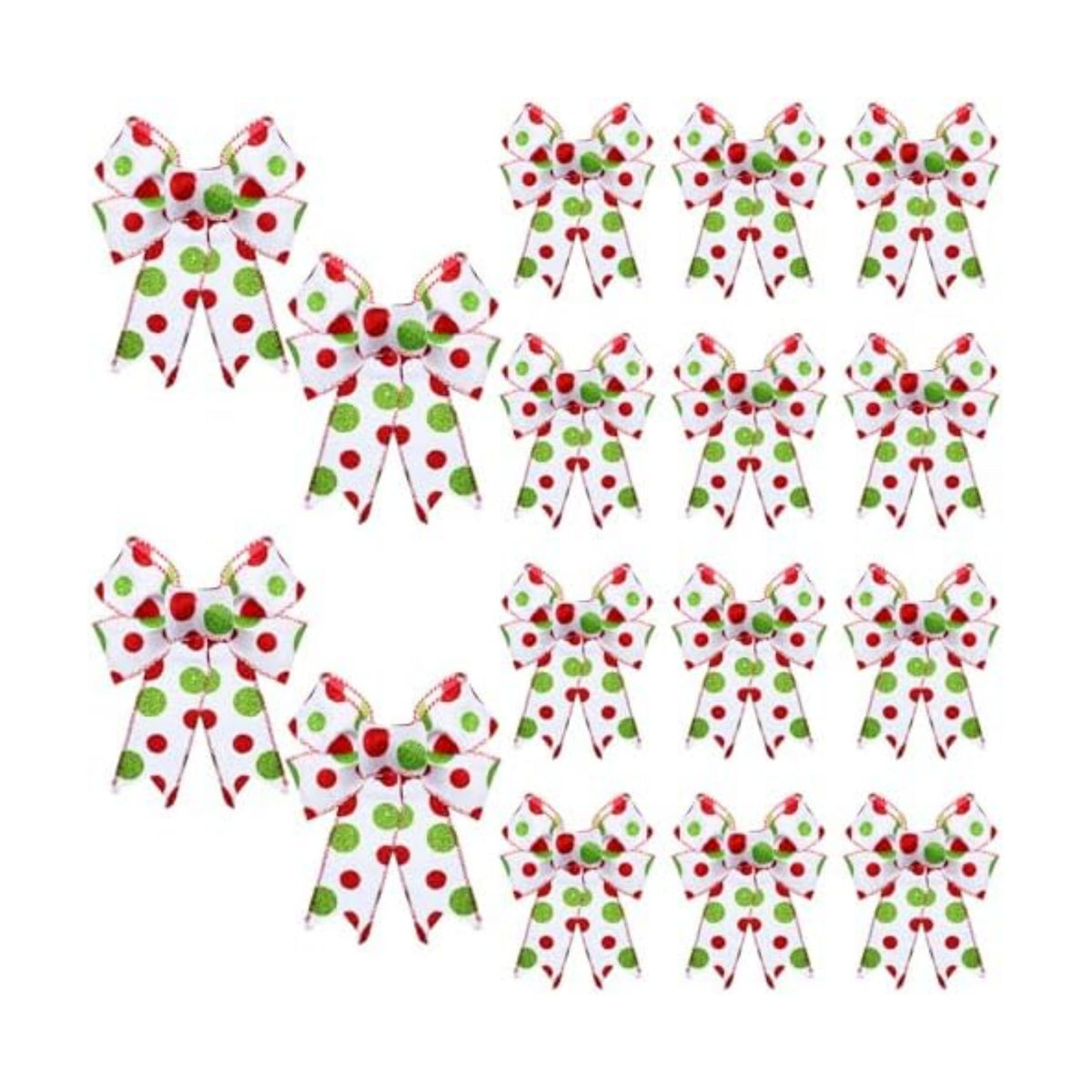 Lyrow 16 Pcs Large Christmas Bows Polka Dot Christmas Tree Bow, White Green