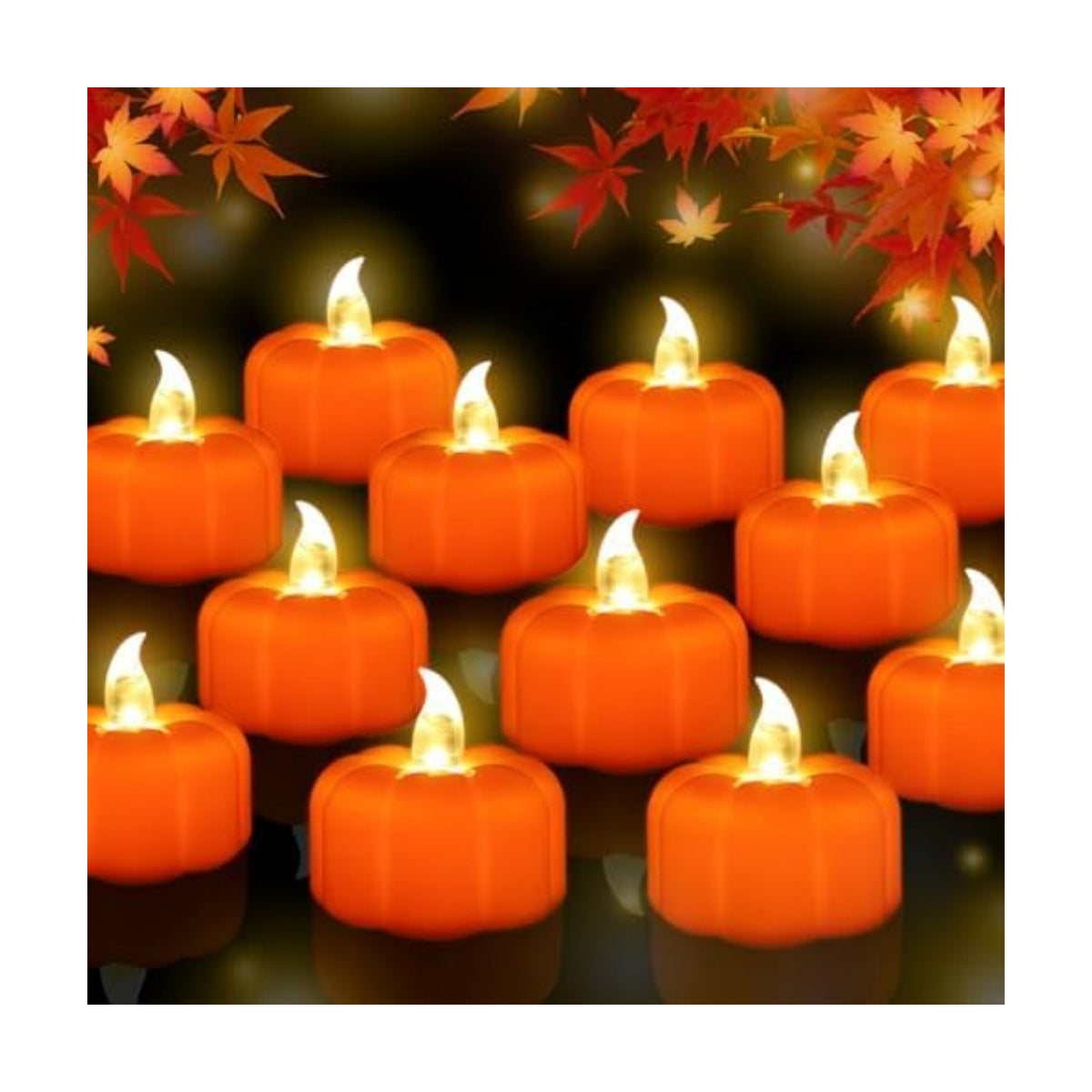CESOF 24 Pack Pumpkin Tea Lights Fall Decorations Indoor, LED Pumpkin Light