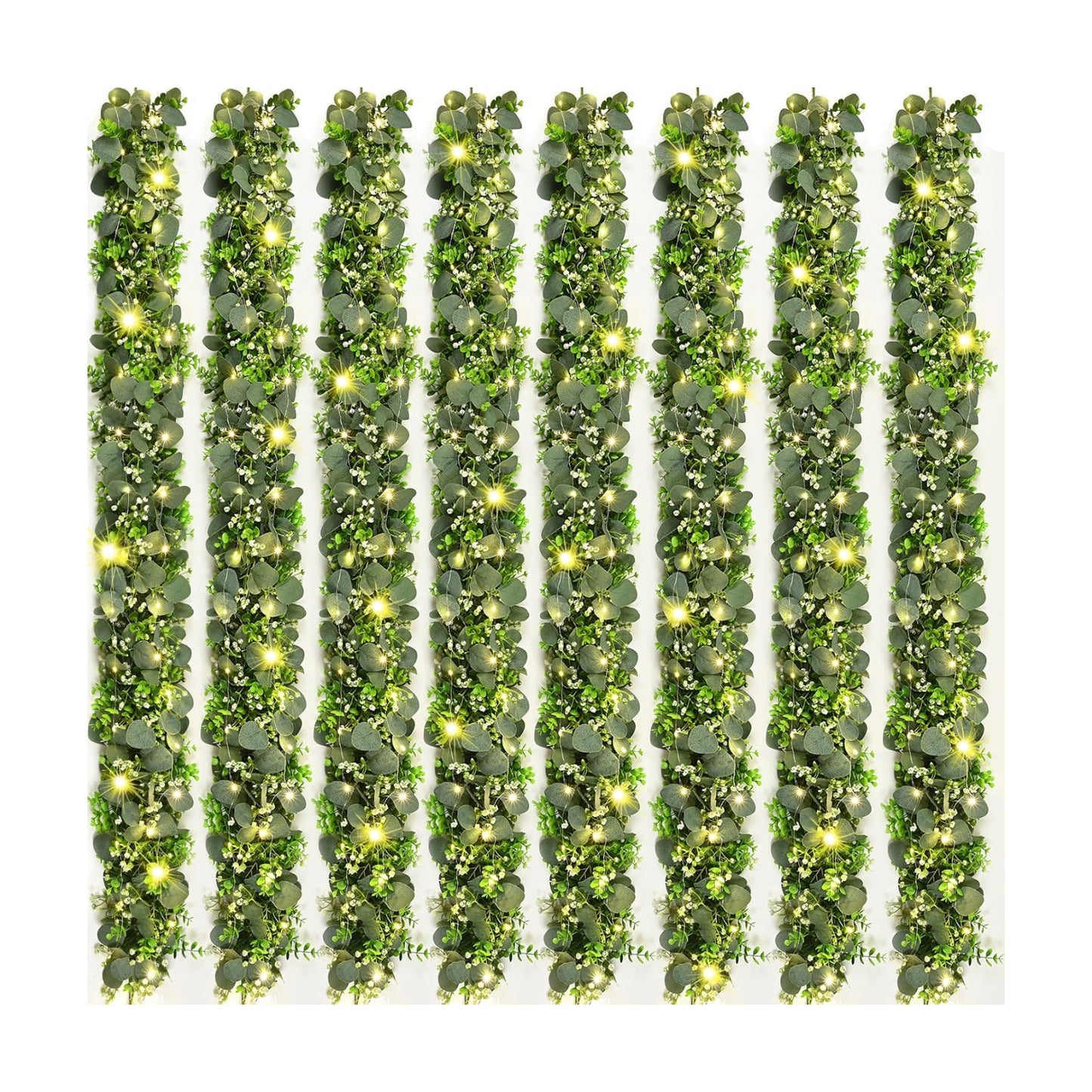 Garland / Flowers / Eucalyptus Garland with Lights / Green / 5.9 Inch / Set of 8