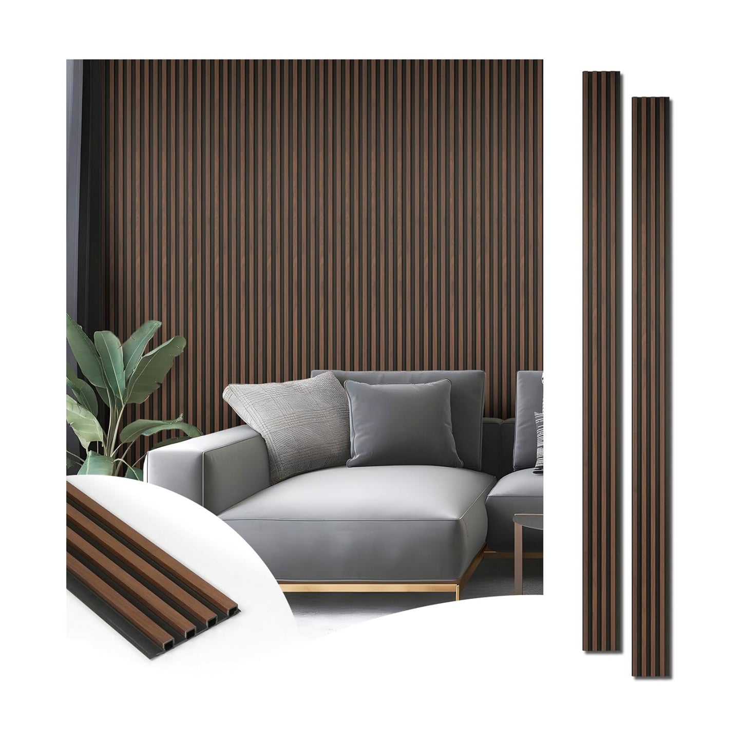 WPC Wood Slat Wall Panel for Interior Décor / 96 x 6 / Walnut / Set of 8