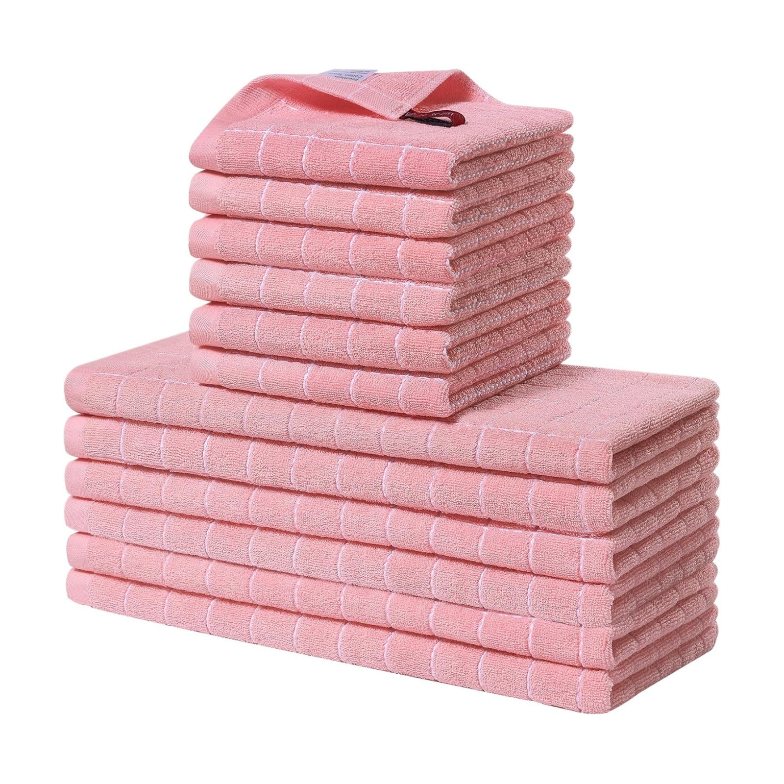 Homaxy Kitchen Towels and Dishcloths Set, Set of 12, Pink | Bulk Cotton Terry Kitchen Towels, Checkered Designed, Soft