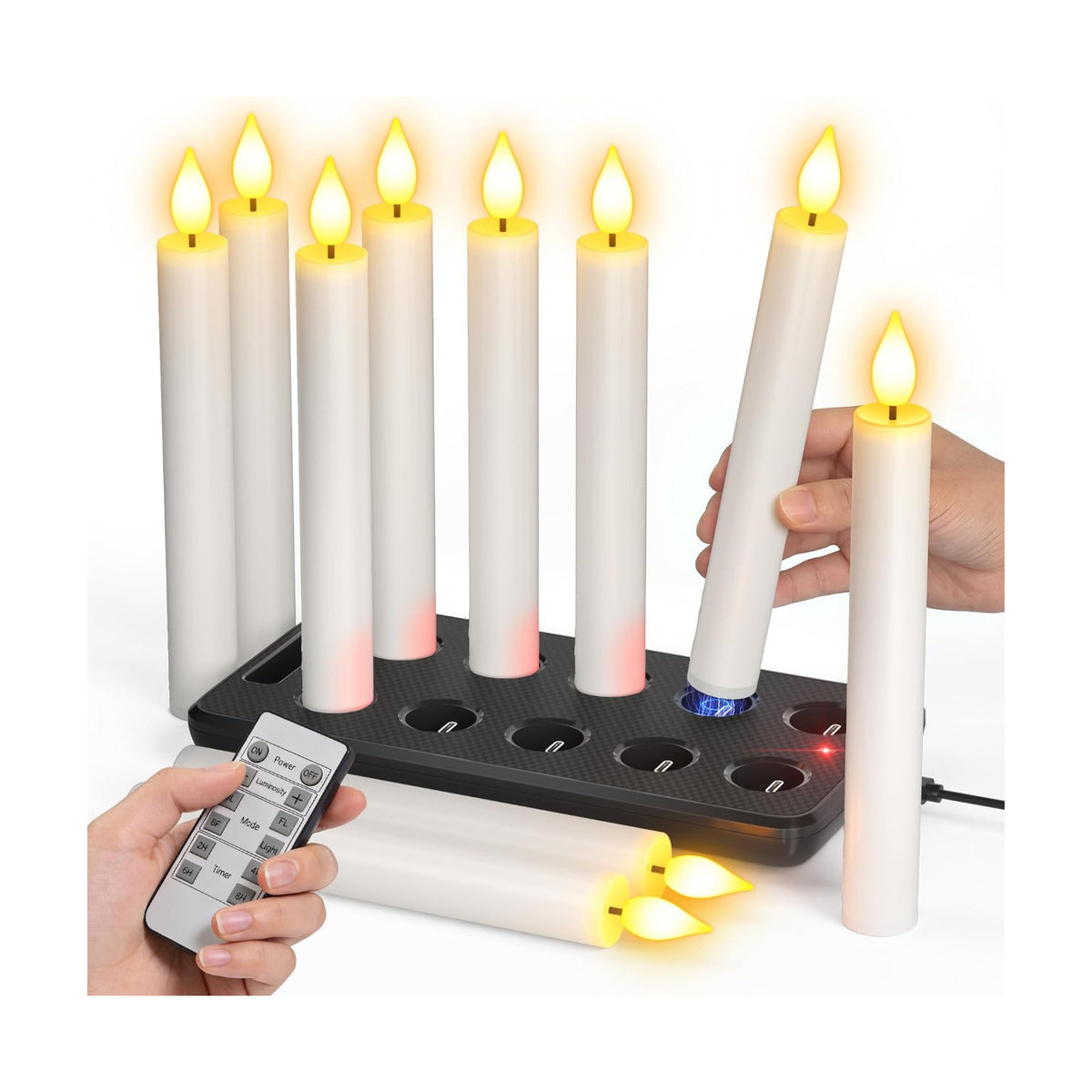 SoulBay 10pcs Flameless Rechargeable Taper Candles, Bright Realistic Flickering LED Electric Candlesticks with Charging