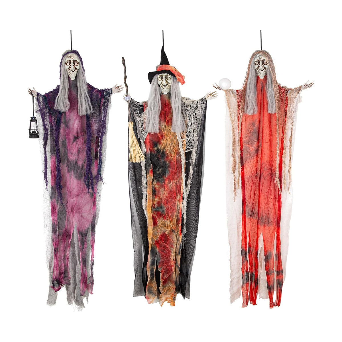 Halloween Hanging Witch Ghosts (3 Pack 35.4") with Bendable Arms