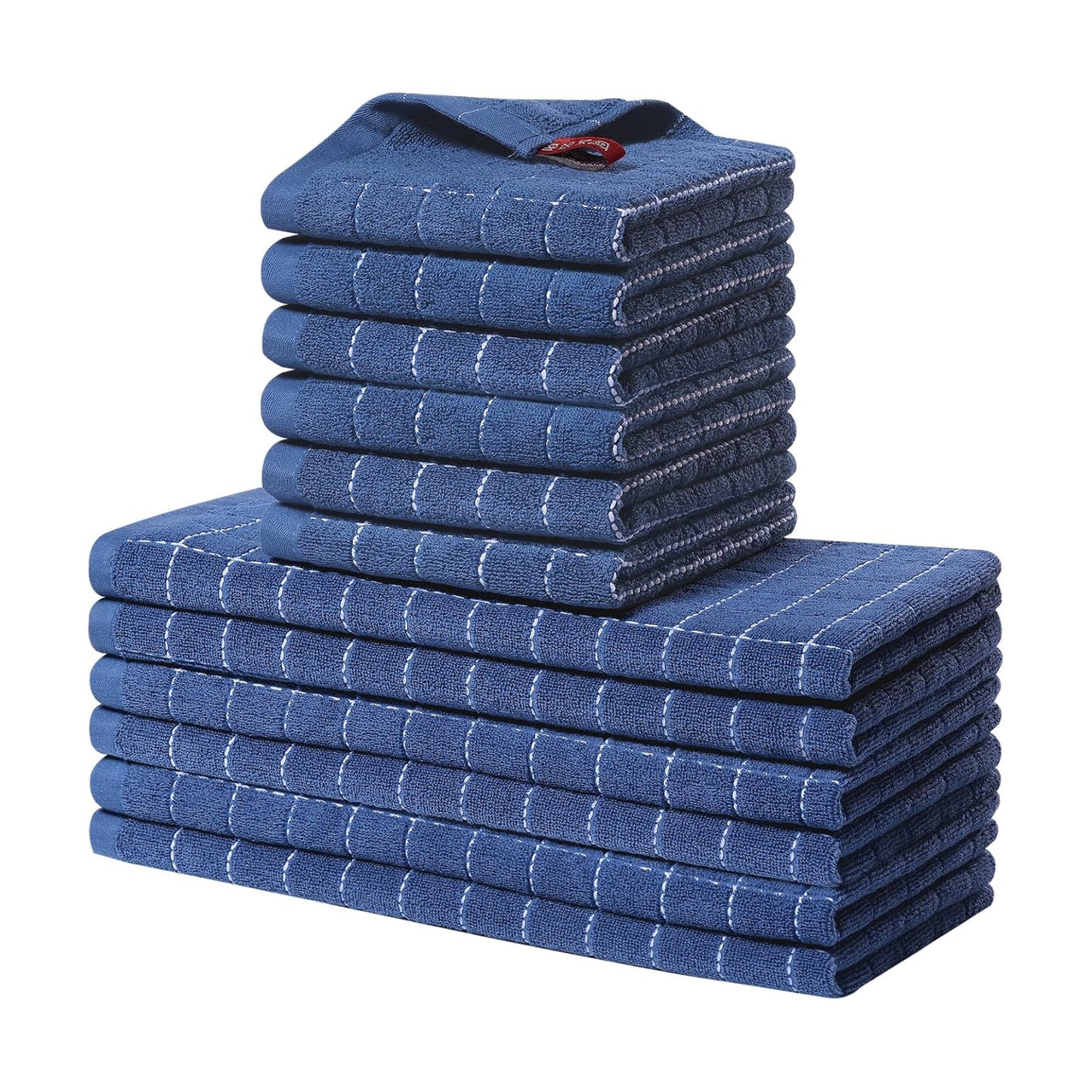 Homaxy Kitchen Towels and Dishcloths Set, Set of 12, Navy Blue | Bulk Cotton Terry Kitchen Towels, Checkered Designed