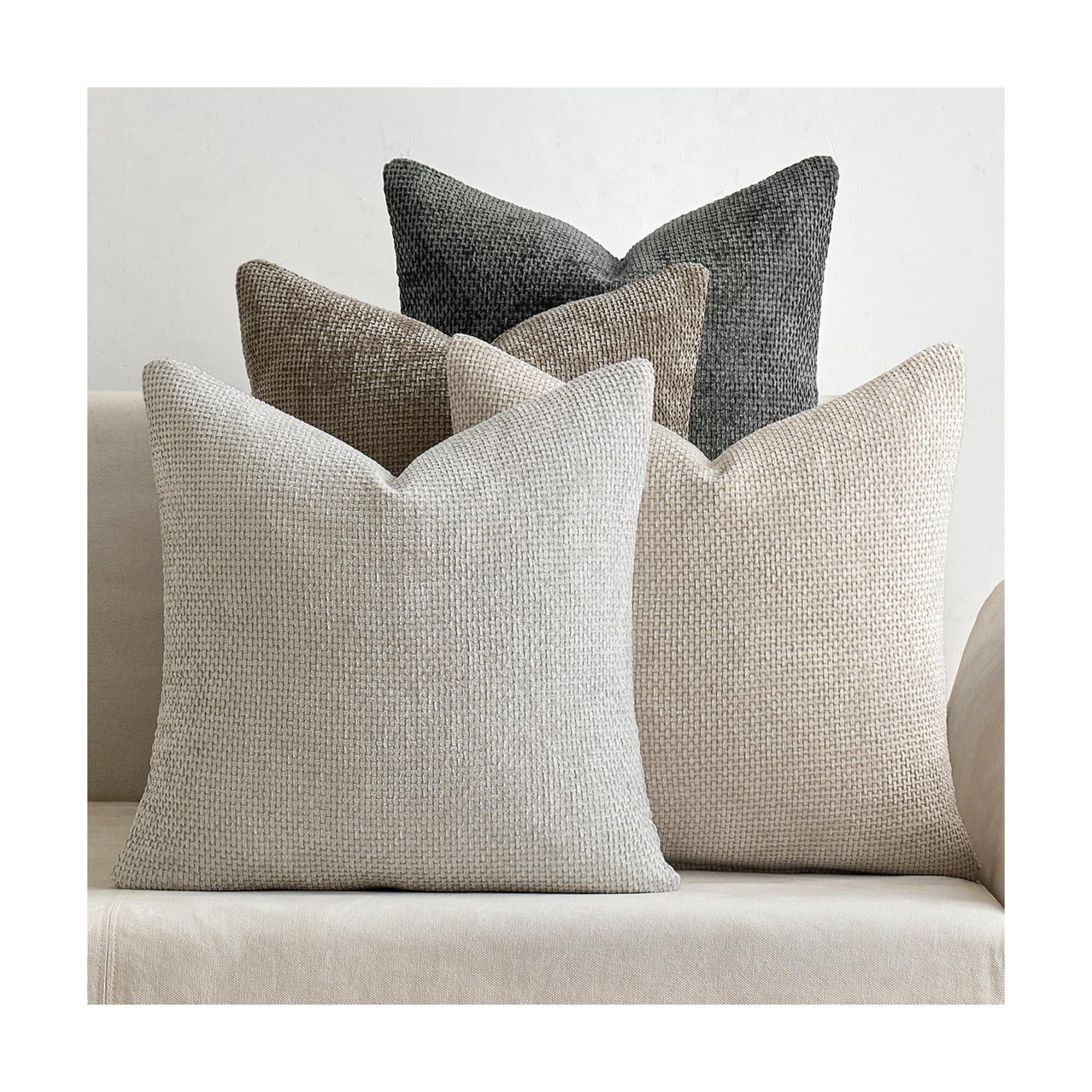 Couch Throw Pillow Covers Soft Decorative Chenille Pillow Covers / 18 x 18 / Neutral / Set of 4