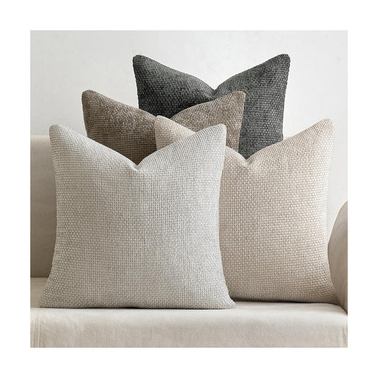 Couch Throw Pillow Covers Soft Decorative Chenille Pillow Covers / 18 x 18 / Neutral / Set of 4
