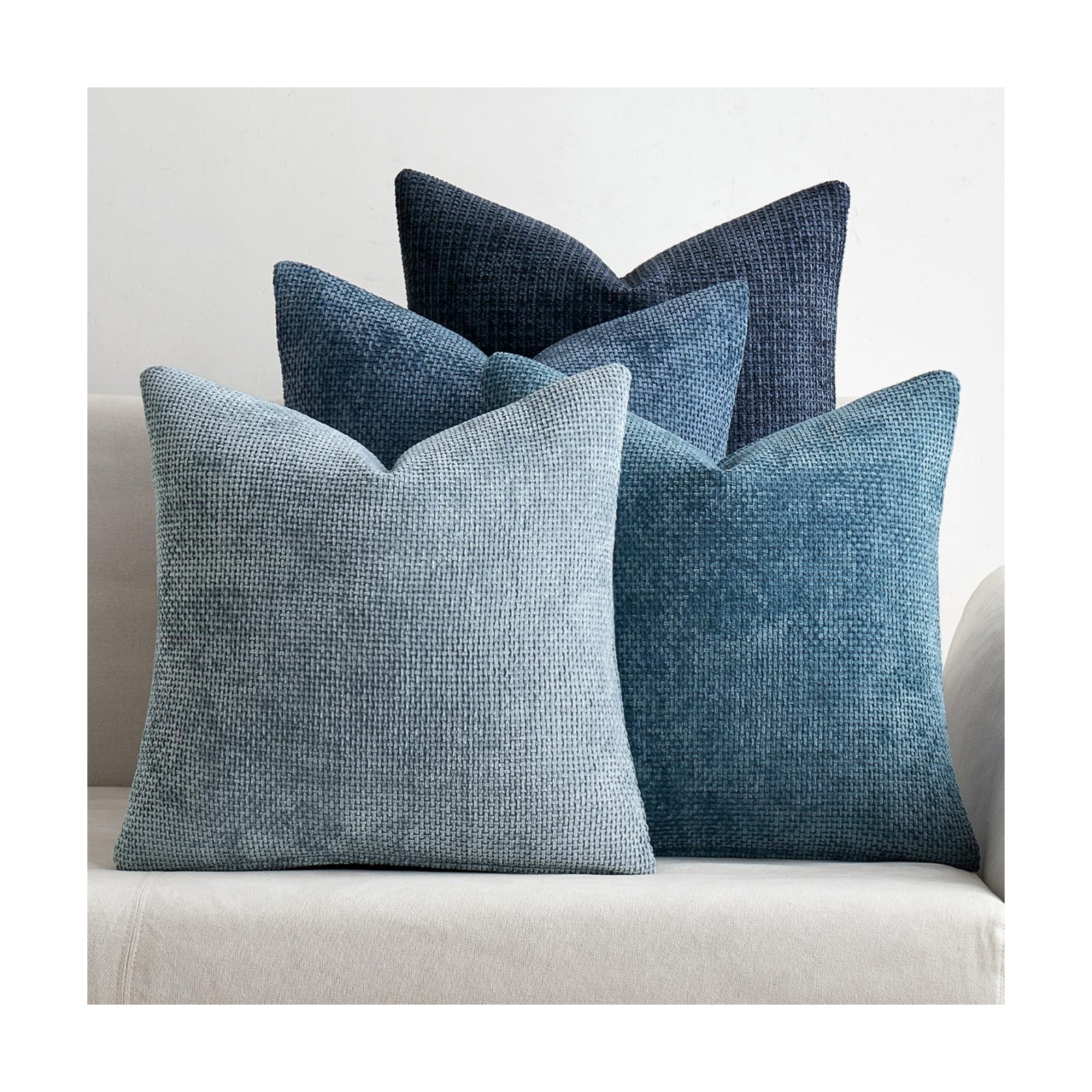 Couch Throw Pillow Covers Soft Decorative Chenille Pillow Covers / 18 x 18 / Neutral Blue / Set of 4
