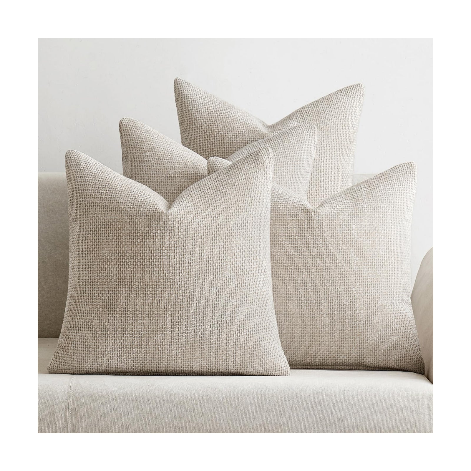 Couch Throw Pillow Covers Soft Decorative Chenille Pillow Covers / 18 x 18 / Cream / Set of 4