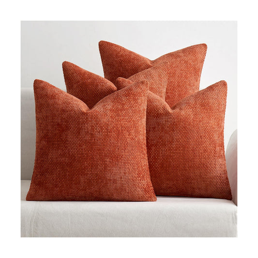 Couch Throw Pillow Covers Soft Decorative Chenille Pillow Covers / 18 x 18 / Burnt Orange / Set of 4