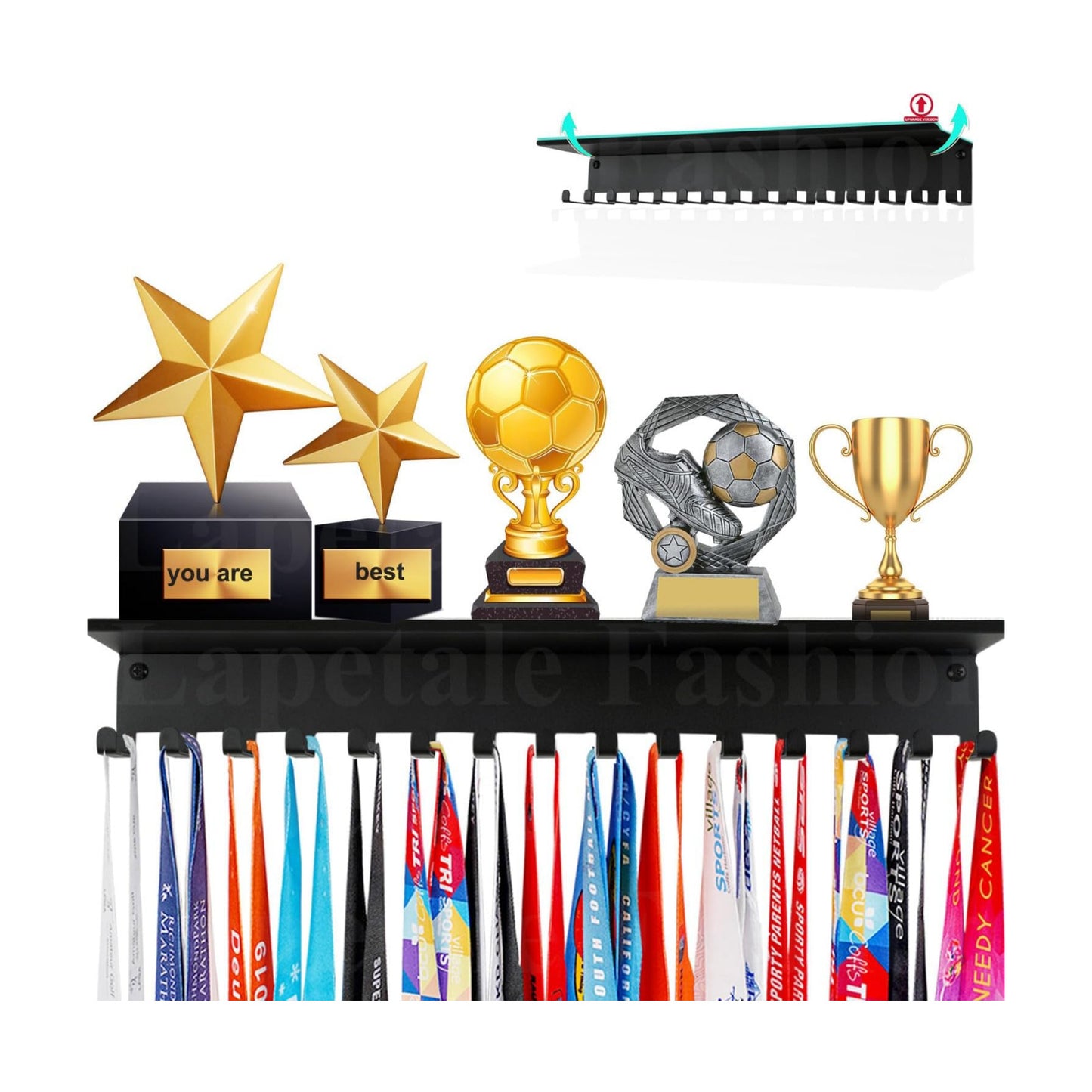 Non-Slip Trophy Shelf,Trophy and Medal Display Shelf, Medal Hanger Display For Wall with 16inchL,Shelves For Trophies