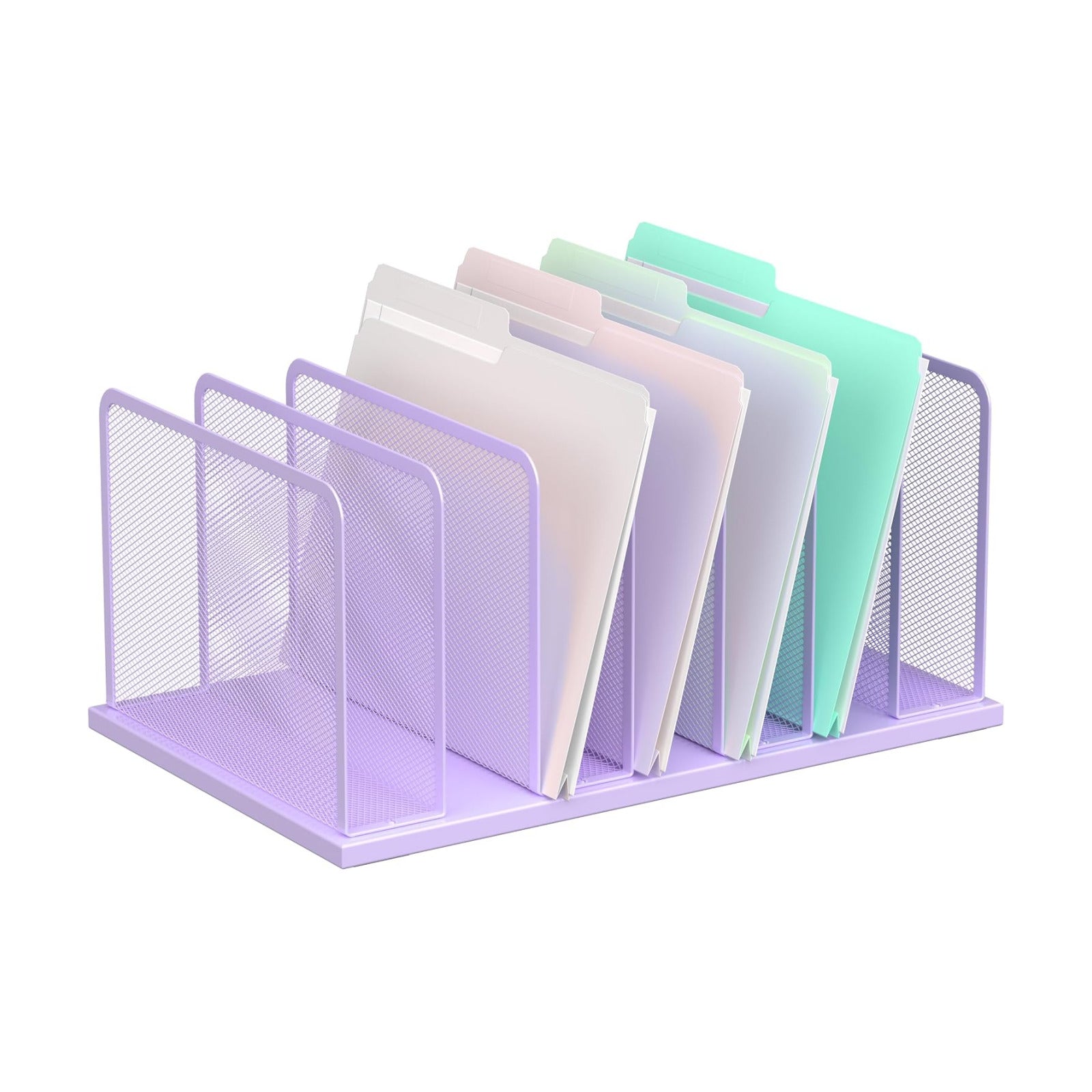 Kuntine.B 7-Section Upright Desk File Organizer Purple 1 Pack | Vertical, Mesh, Metal, Assembly, Stability, Sturdiness
