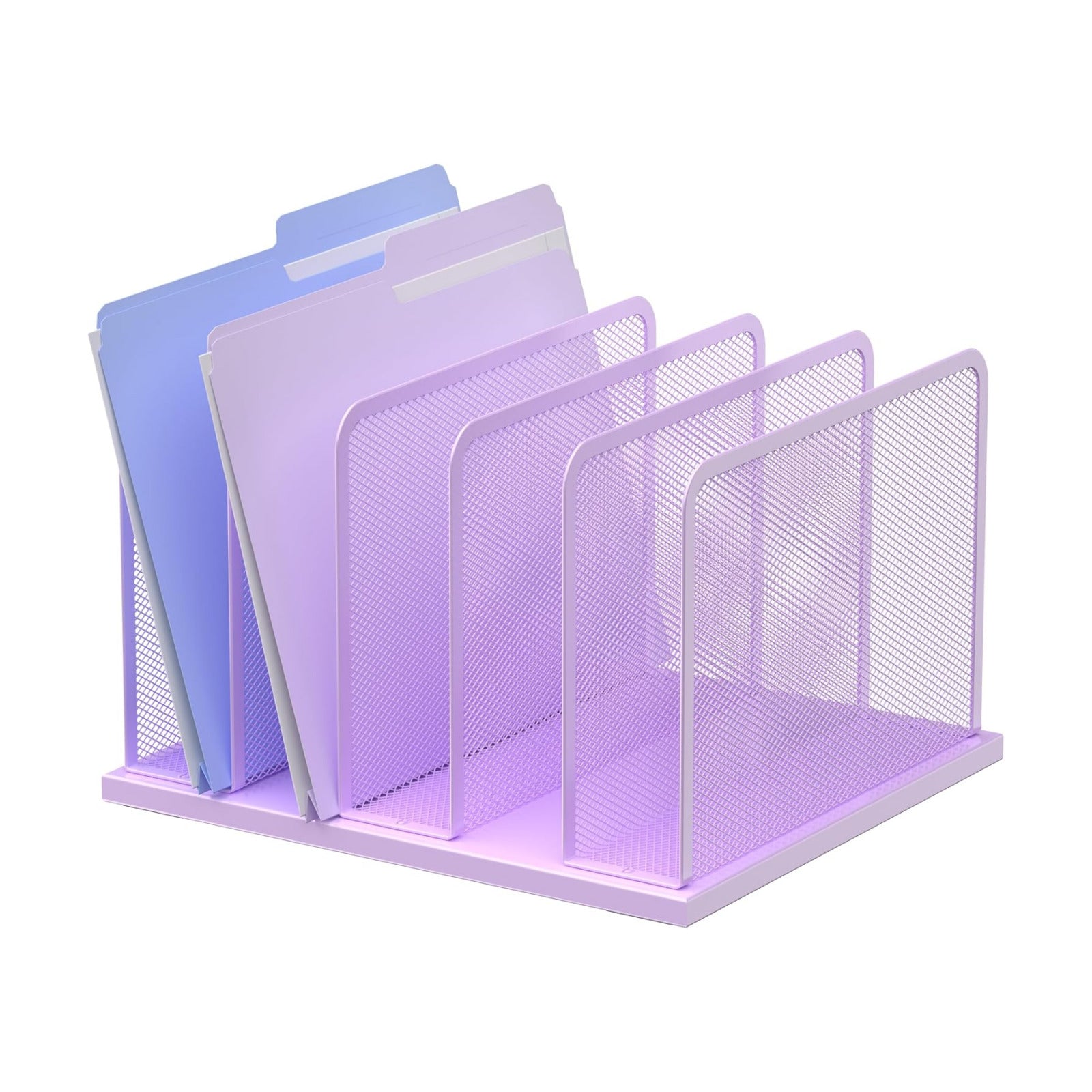 Kuntine.B 5-Section Upright Desk File Organizer Purple 1 Pack | Vertical, Mesh, Metal, Assembly, Stability, Sturdiness