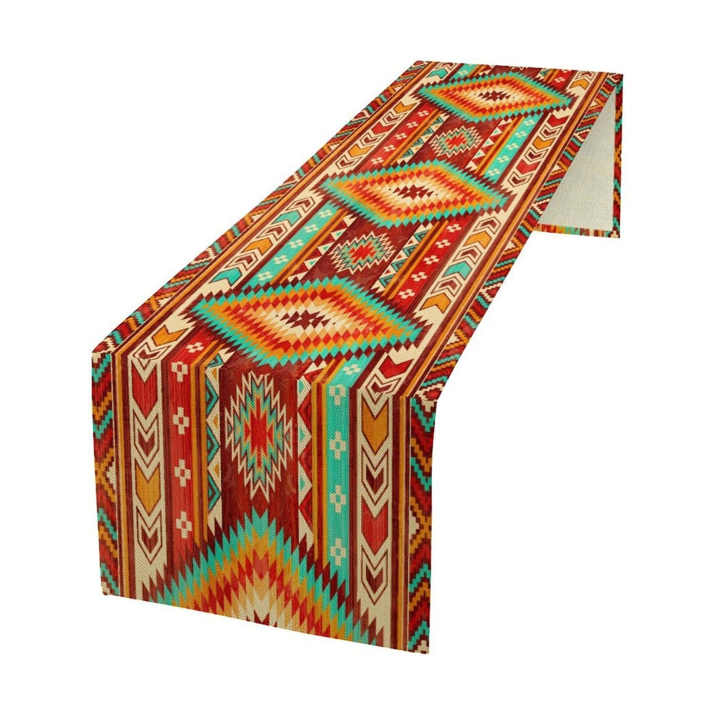 Aztec Southwest Table Runner,Ethnic Style Design Boho Geometric Pattern Printed Linen Table Runner for Home Kitchen