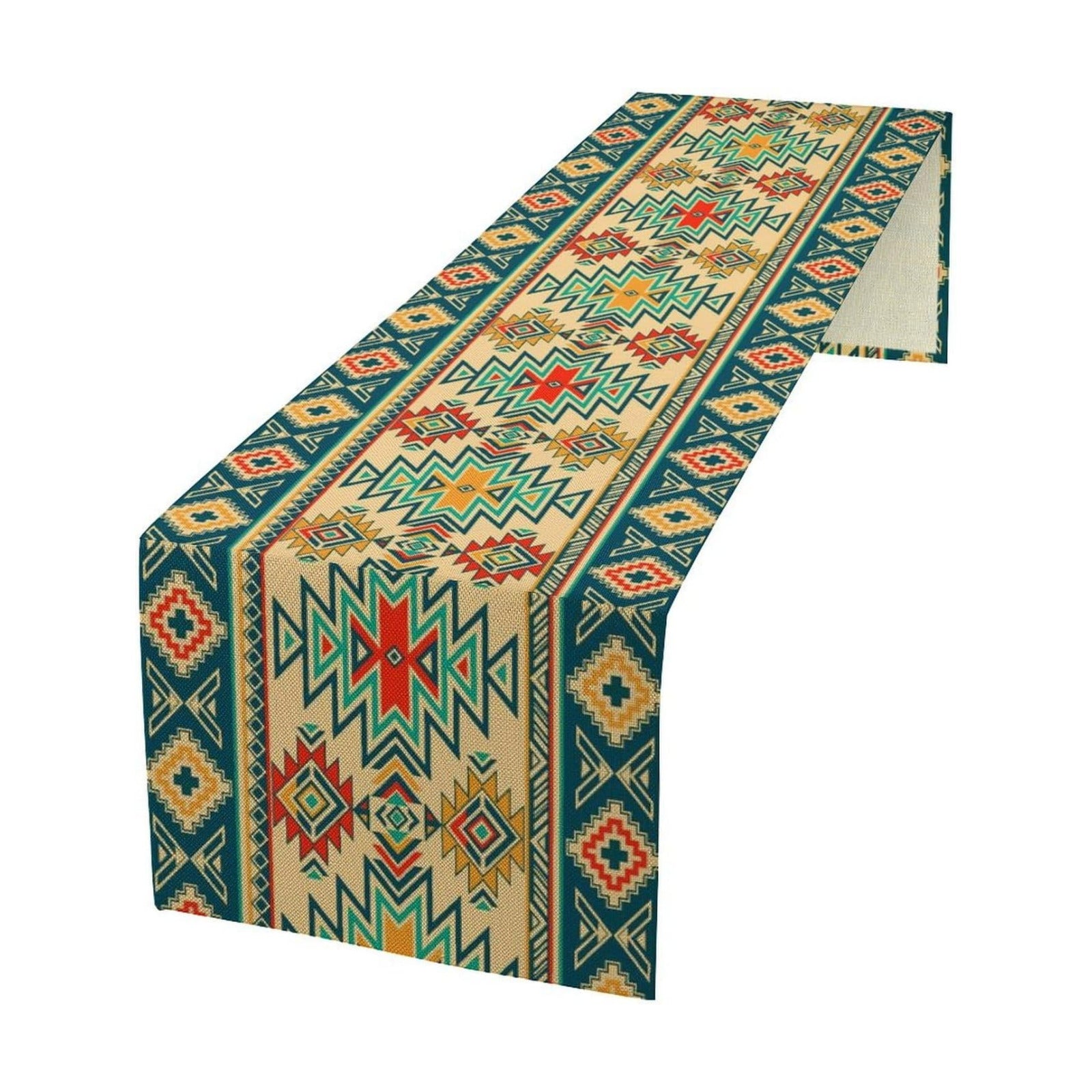 Aztec Southwest Table Runner,Ethnic Style Design Boho Geometric Pattern Printed Linen Table Runner for Home Kitchen
