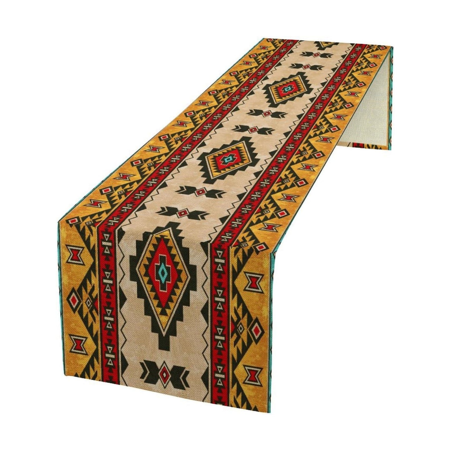Aztec Southwest Table Runner,Ethnic Style Design Boho Geometric Pattern Printed Linen Table Runner for Home Kitchen