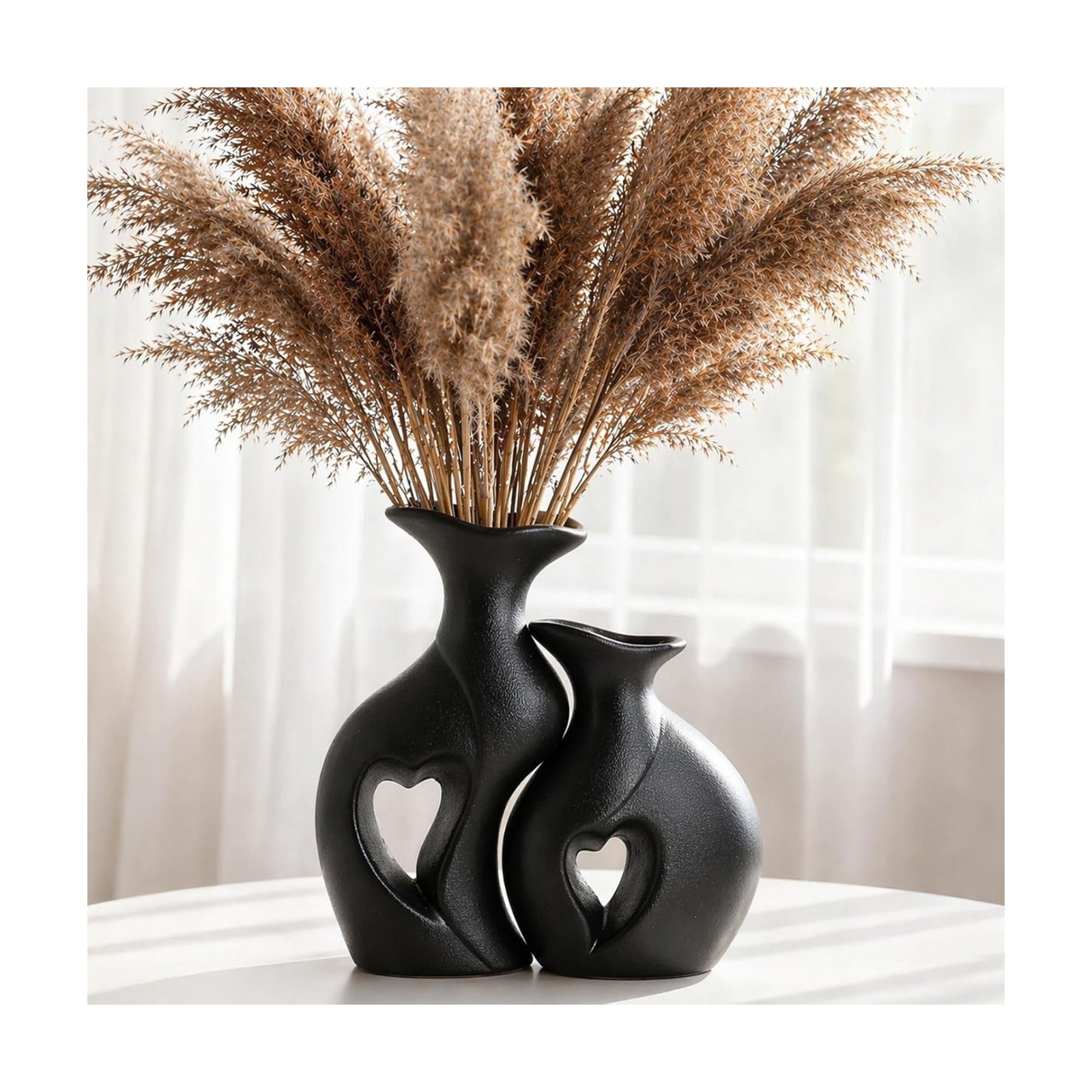 Ceramic Vases / Hollowed Heart Flower Vase for Modern Nordic Boho Home Decor / Black / Set of 2