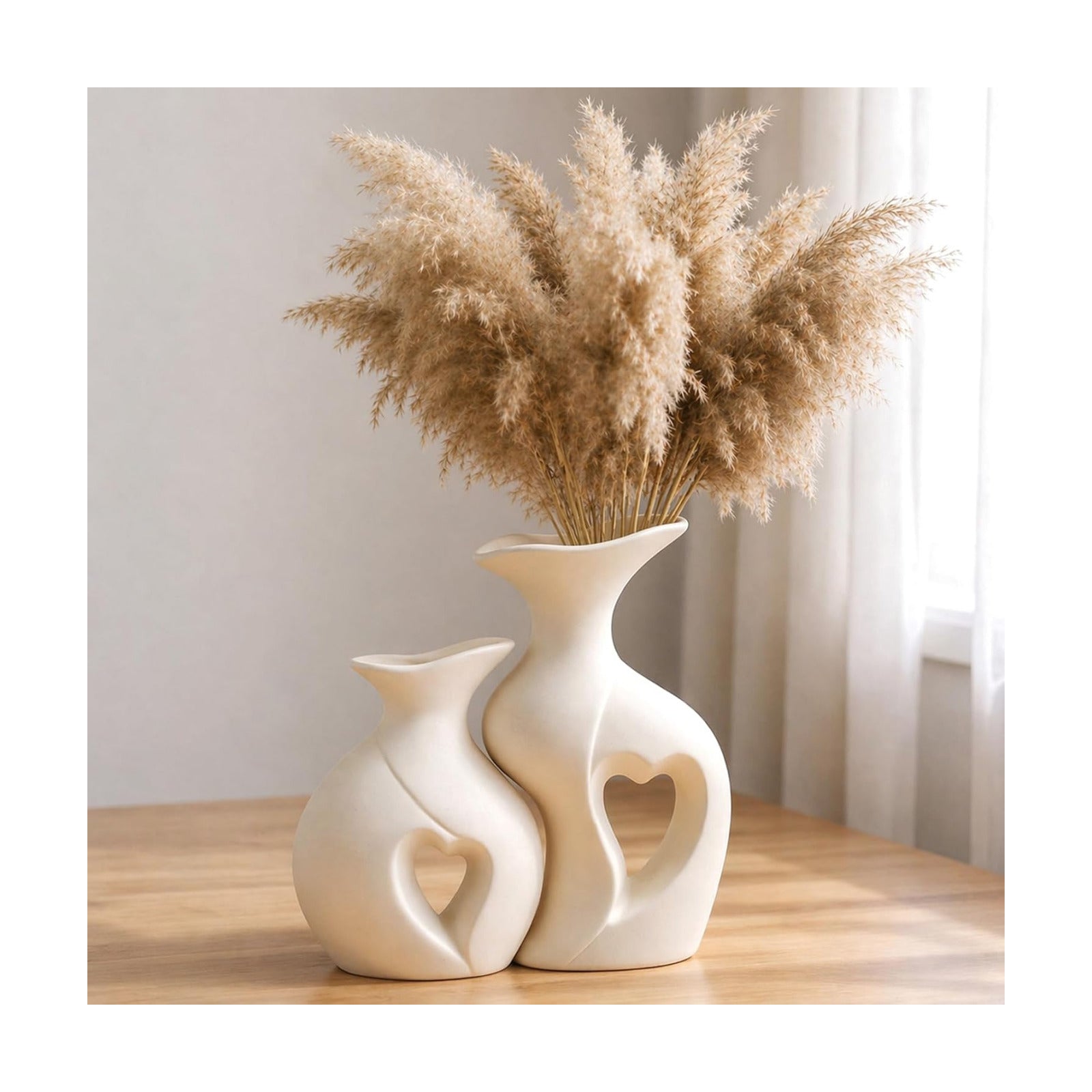 Ceramic Vase Hollowed Heart Flower Vase Set for Modern Nordic Boho Home Decor / White