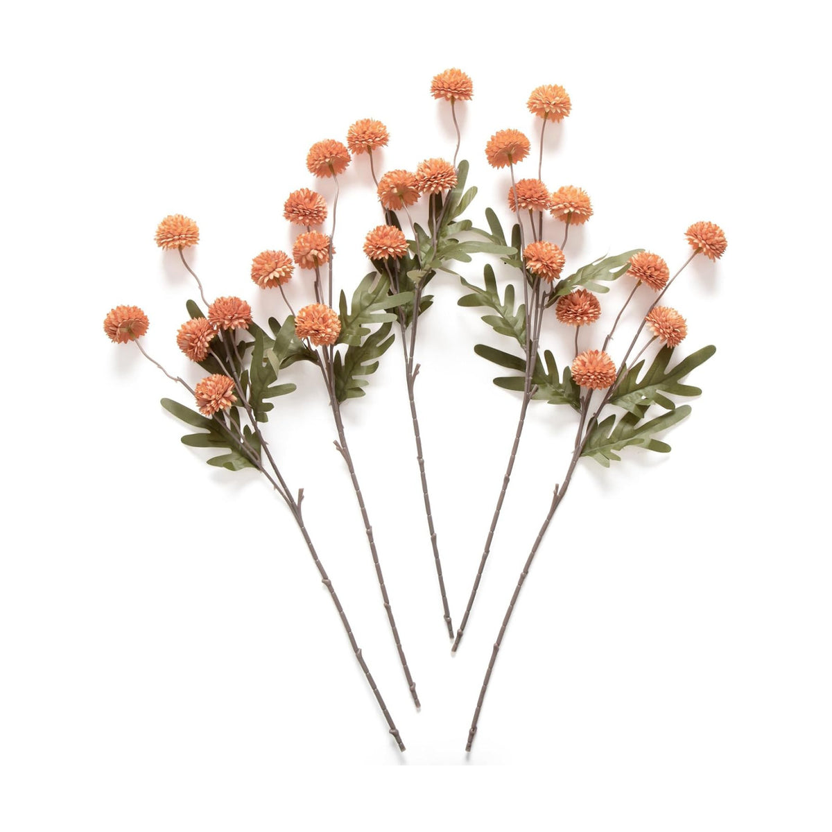 Laelfe Artificial Pompon Mum Burnt Orange, 5Pcs Fake Kiku Flowers Silk Small Mini Chrysanthemum Ball Faux Mum Decor for Vase Filler DIY Bouquet Centerpieces Arrangements Shower(Burnt Orange)