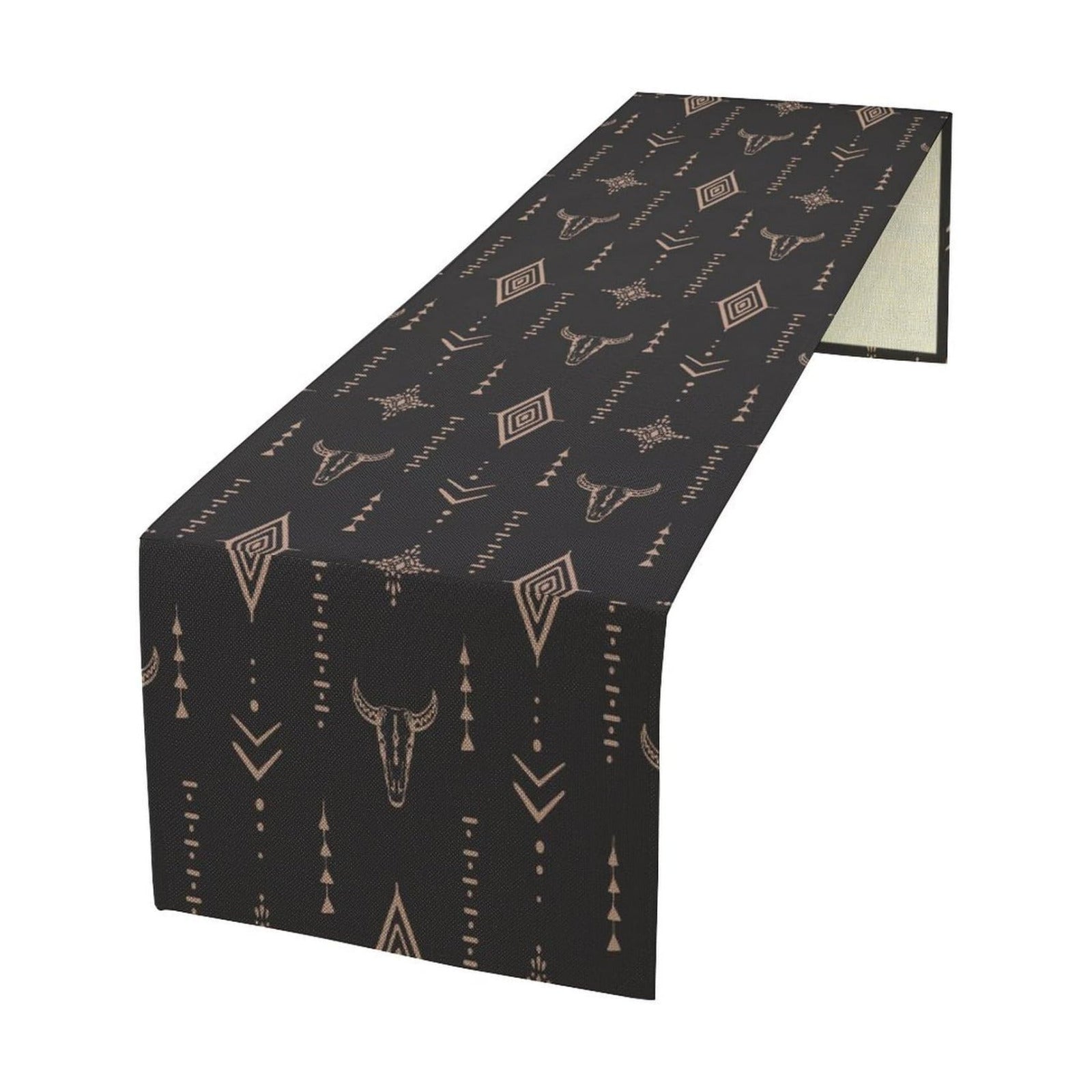 Western Cow Skull Table Runner,Vintage Western Boho Style Aztec Cow Ethnic Background Minimalist Pattern Printed Linen