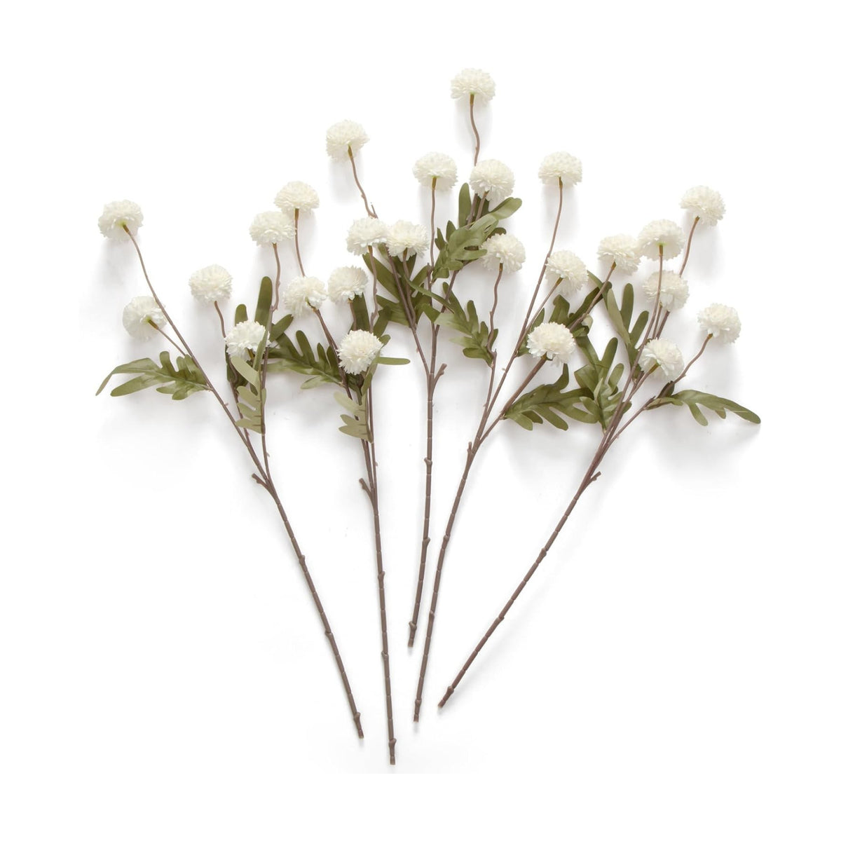 Laelfe Artificial Kiku Flower White - 5 Pcs Fake Pompon Mums Silk Small Chrysanthemum Faux Ball Fall Flower Stem Decor for Autumn Wedding Filler DIY Bouquet Centerpieces Arrangements Shower