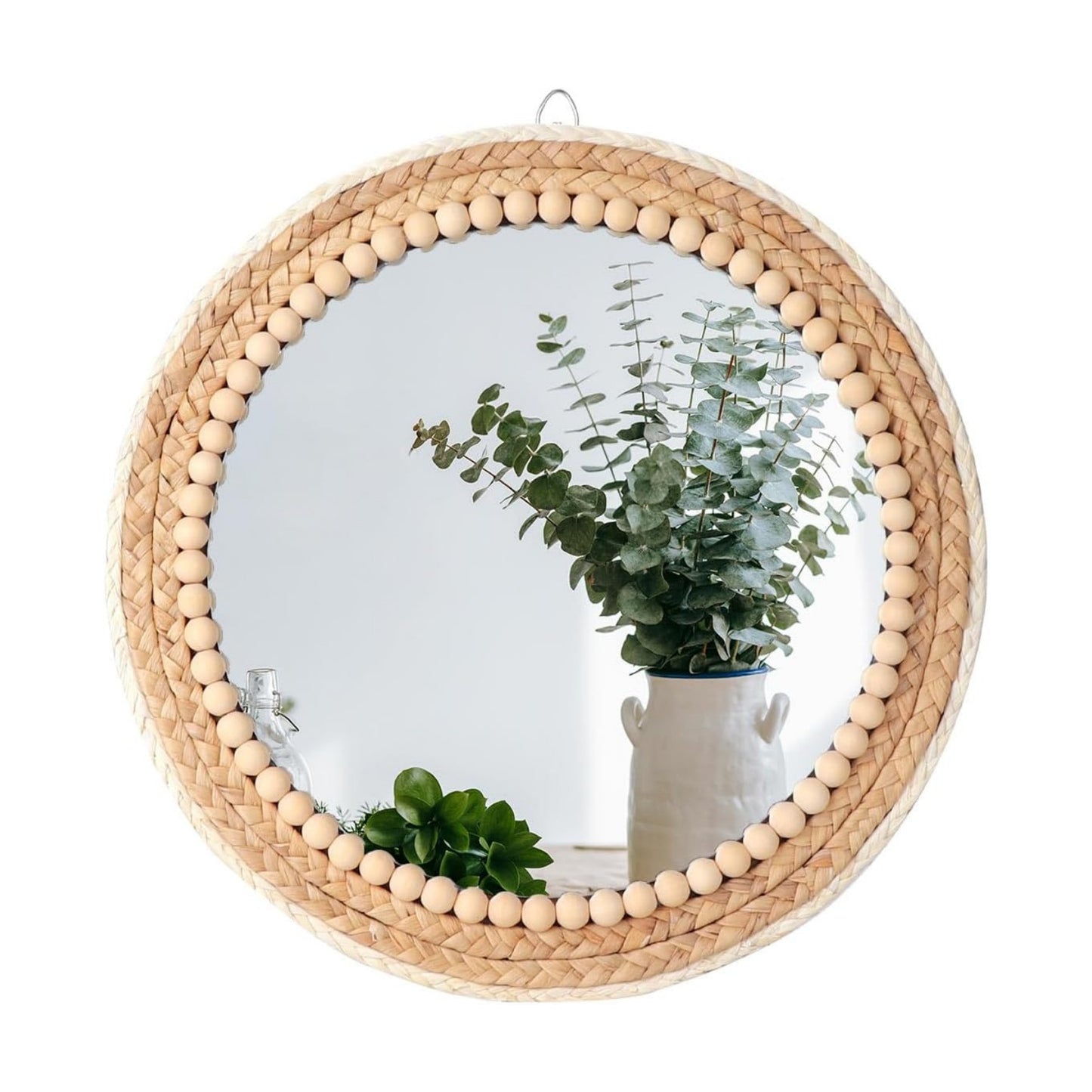 Boho Round Hanging Rattan Circle Nursery Mirror / 15"L x 15"W