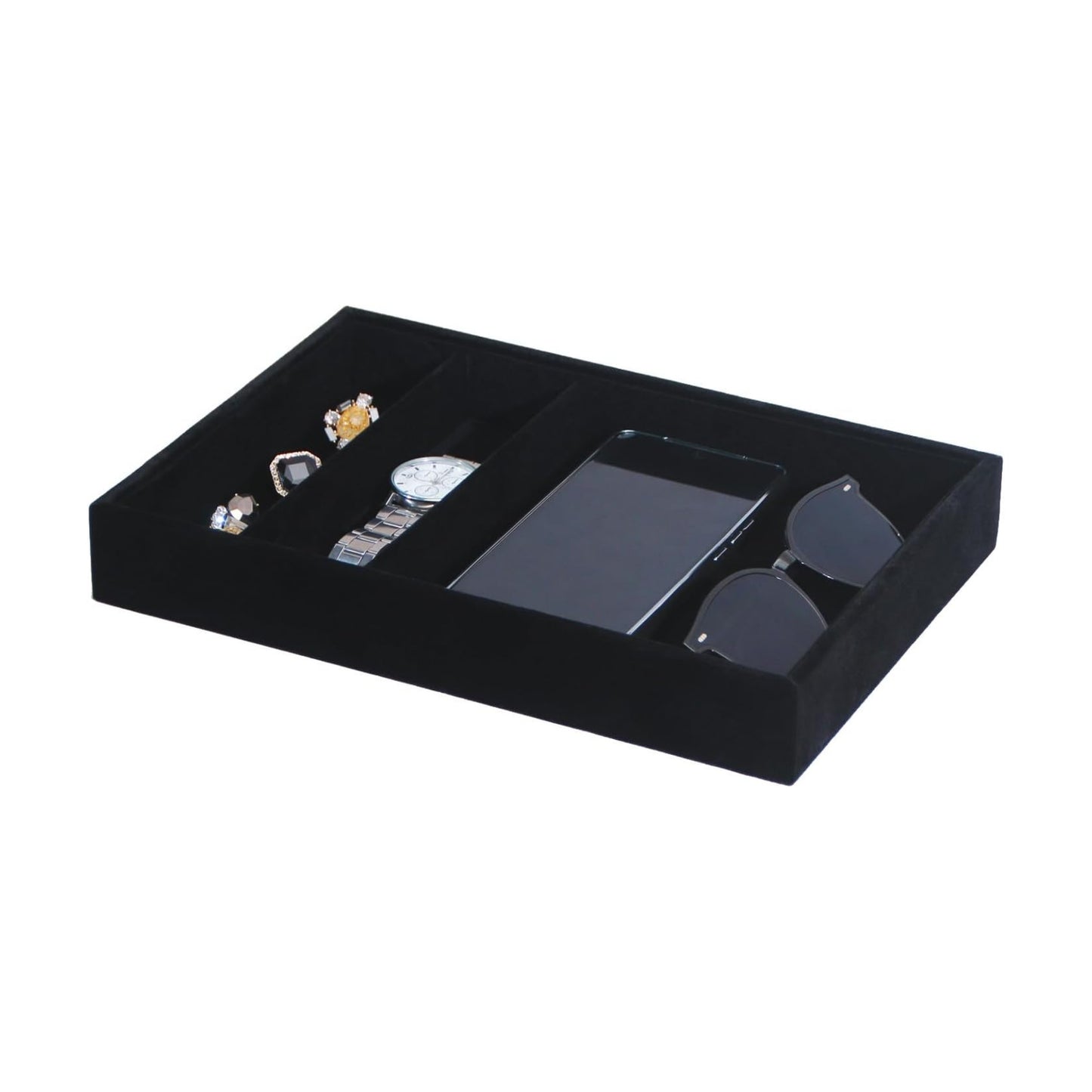 Bedside Organizer Tray / 3 Grid / Black Velvet