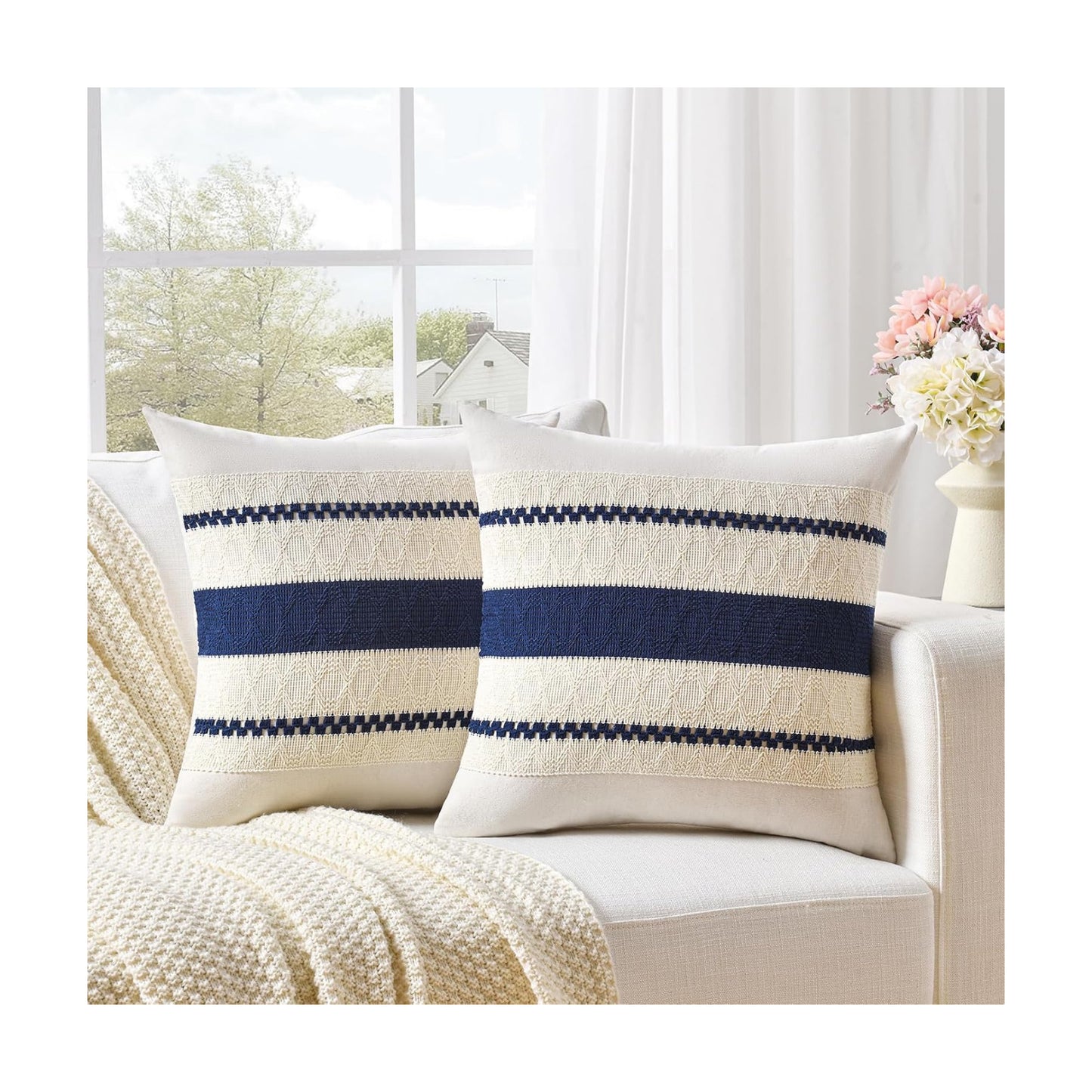 Decorative Throw Pillow Covers / 18 x 18 / Navy Blue / Set of 2